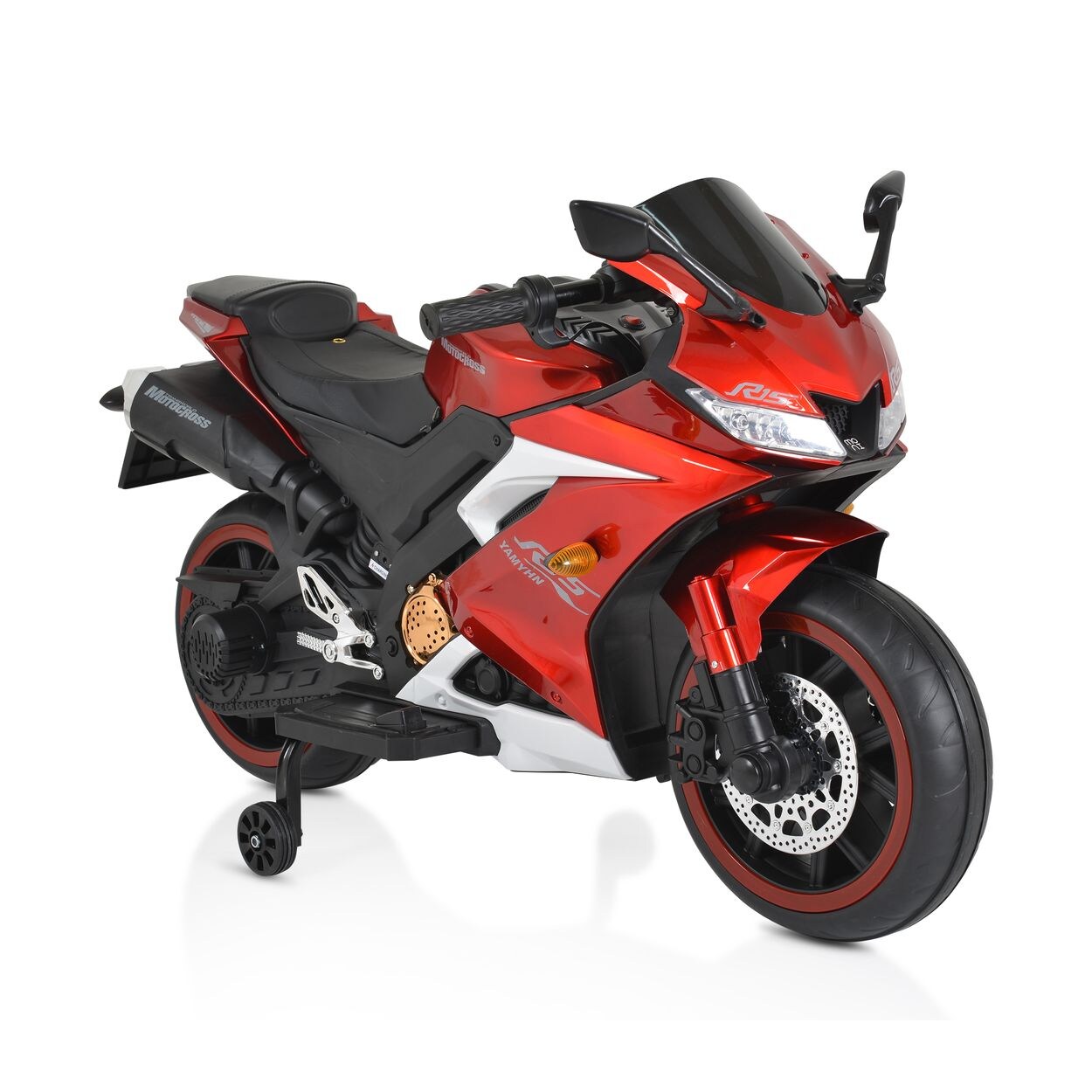 Moni Kinder Elektromotorrad Motocross MP3-Funktion Bluetooth Stützräder Lichter rot