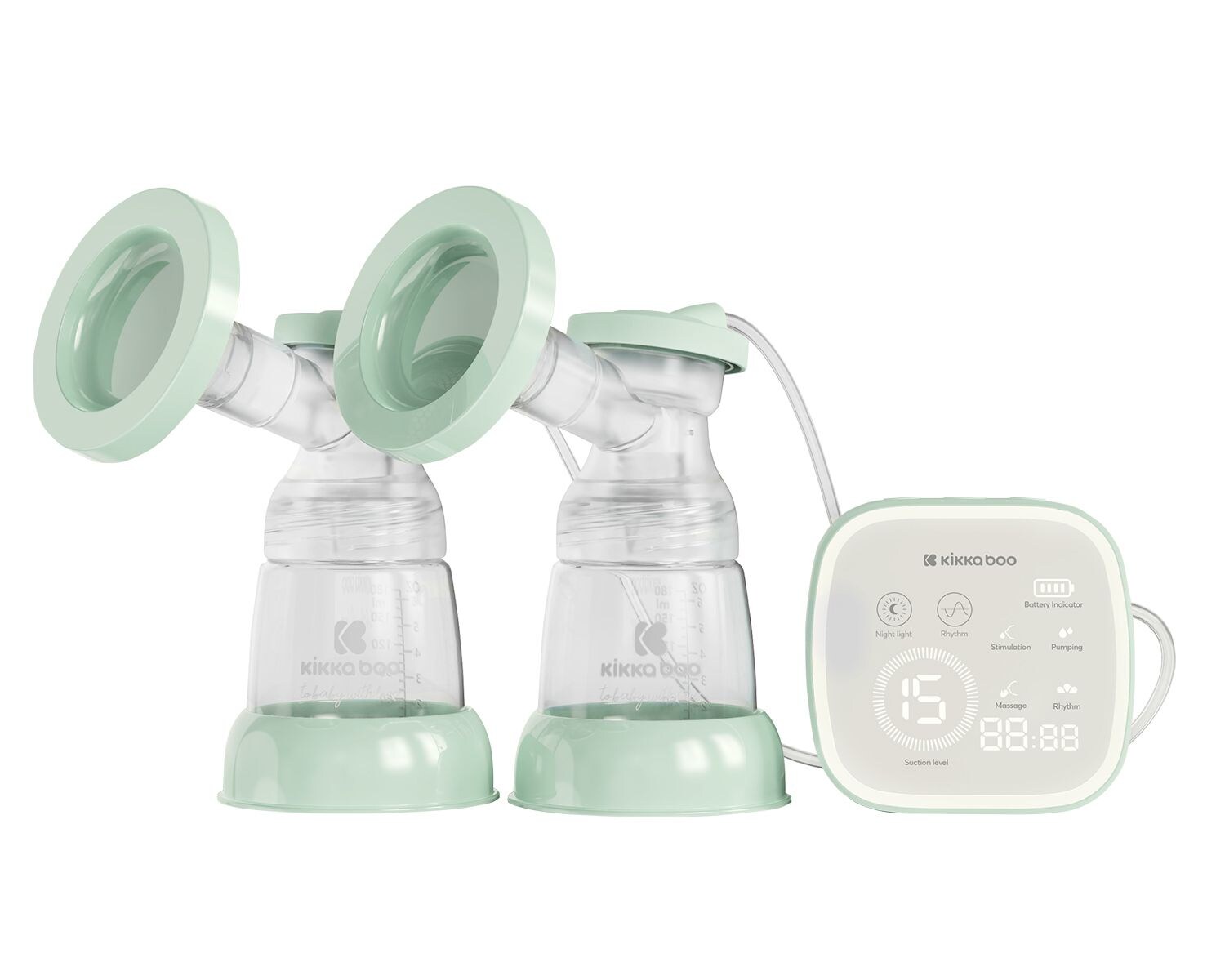 Kikkaboo Doppelmilchpumpe Libra 180ml Flasche LED-Touchscreen-Display Nachtlicht grün