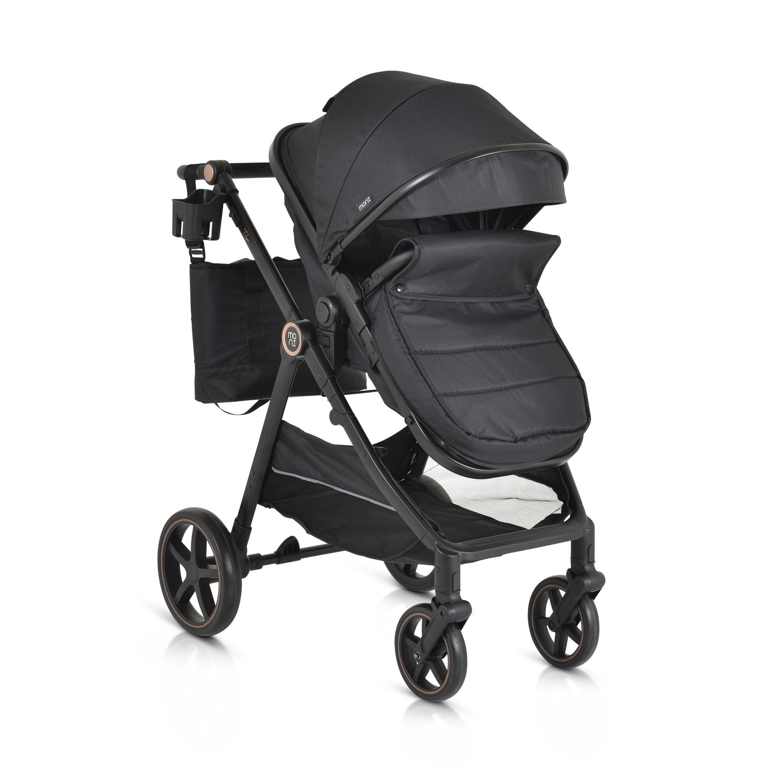 Moni Kinderwagen 2 in 1 Tokyo 22 kg umbaubar Wickeltasche Sto&szlig;d&auml;mpfer klappbar schwarz - Bild 1