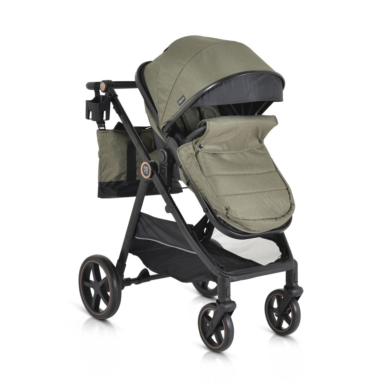 Moni Kinderwagen 2 in 1 Tokyo 22 kg umbaubar Wickeltasche Stoßdämpfer klappbar grün