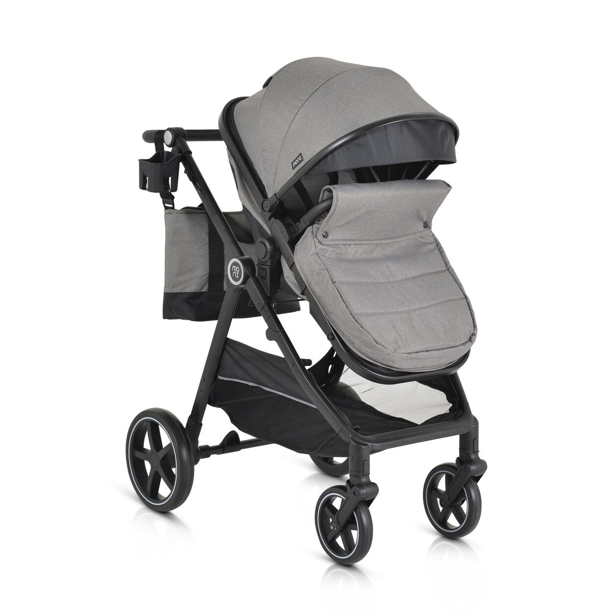 Moni Kinderwagen 2 in 1 Tokyo 22 kg umbaubar Wickeltasche Stoßdämpfer klappbar grau