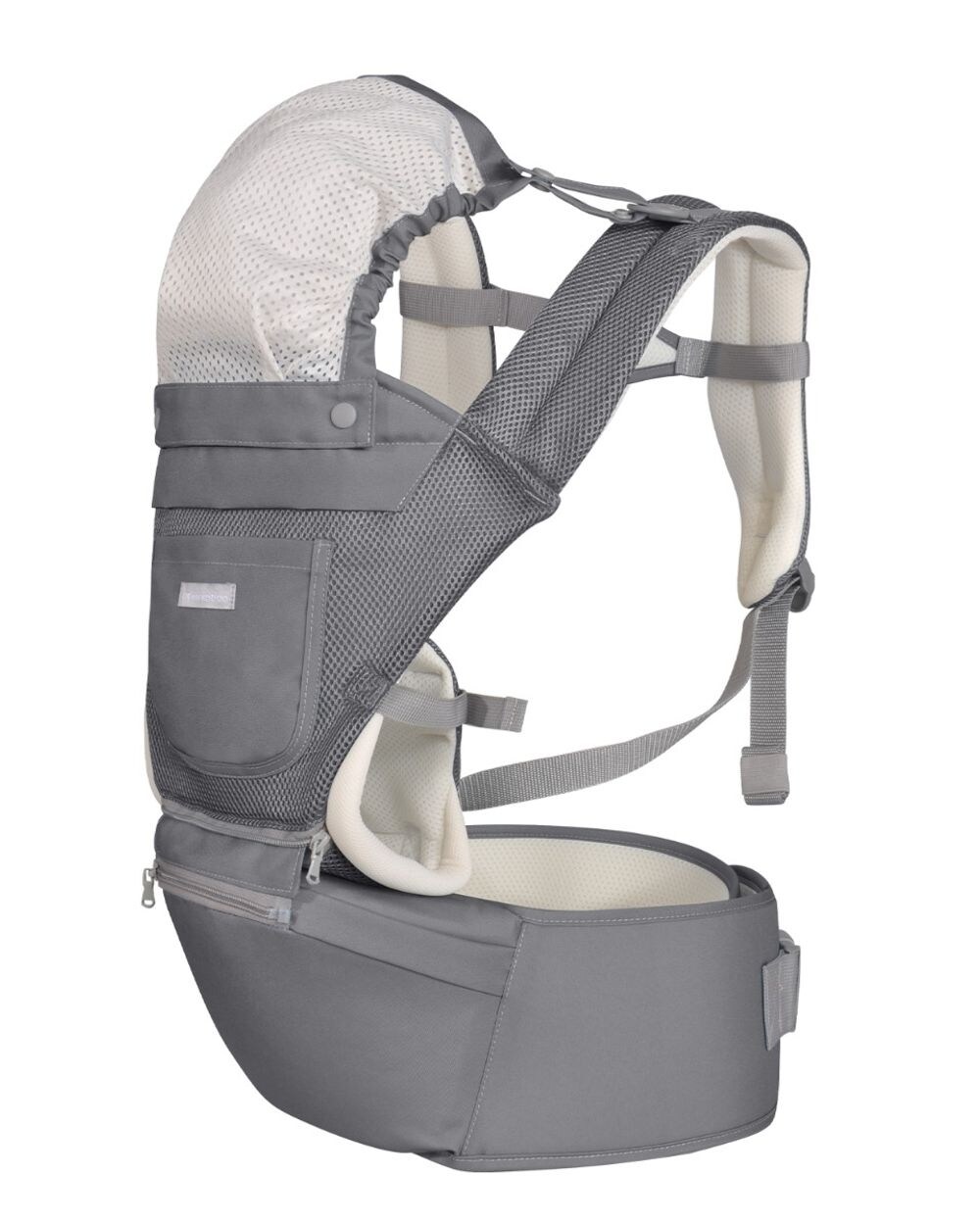 Kikkaboo Babytrage Chloe 3 in 1 Bauch- und Rückentrage, Hüftsitz, ab 5 Monaten grau weiss