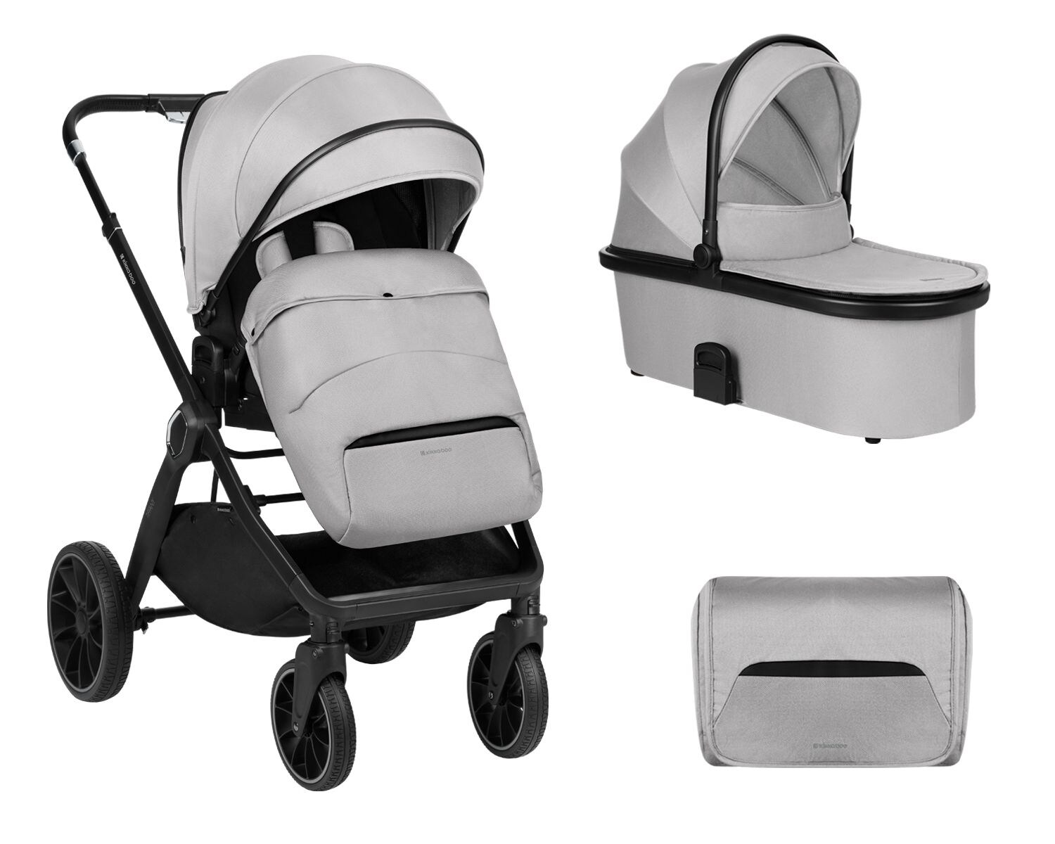 Kikkaboo Kinderwagen Tiffany 2 in 1 Babywanne, Sportsitz, Wickeltasche, PU-Räder grau