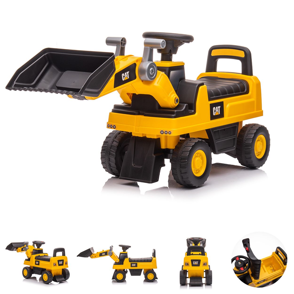 Chipolino Rutschfahrzeug CAT Loader Radlader Hupe, Staufach, Baggerschaufel gelb - Bild 1