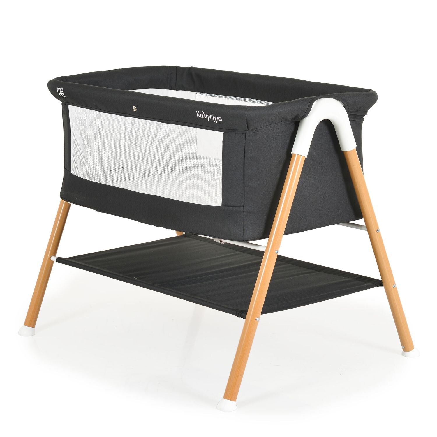 Moni Beistellbett Kalinihta Matratze mit Reißverschluss, Moskitonetz, Holzdruck schwarz | 03800146249656