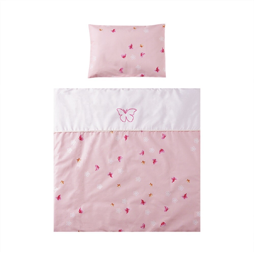 Lorelli Baby-Bettw&auml;sche 7-teiliges Set First Dreams Decke Kissen Laken Himmel rosa Schmetterlinge - Bild 1