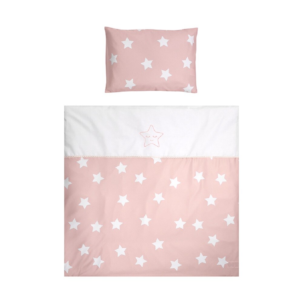 Lorelli Baby-Bettw&auml;sche 7-teiliges Set First Dreams Decke Kissen Laken Himmel rosa Sterne - Bild 1