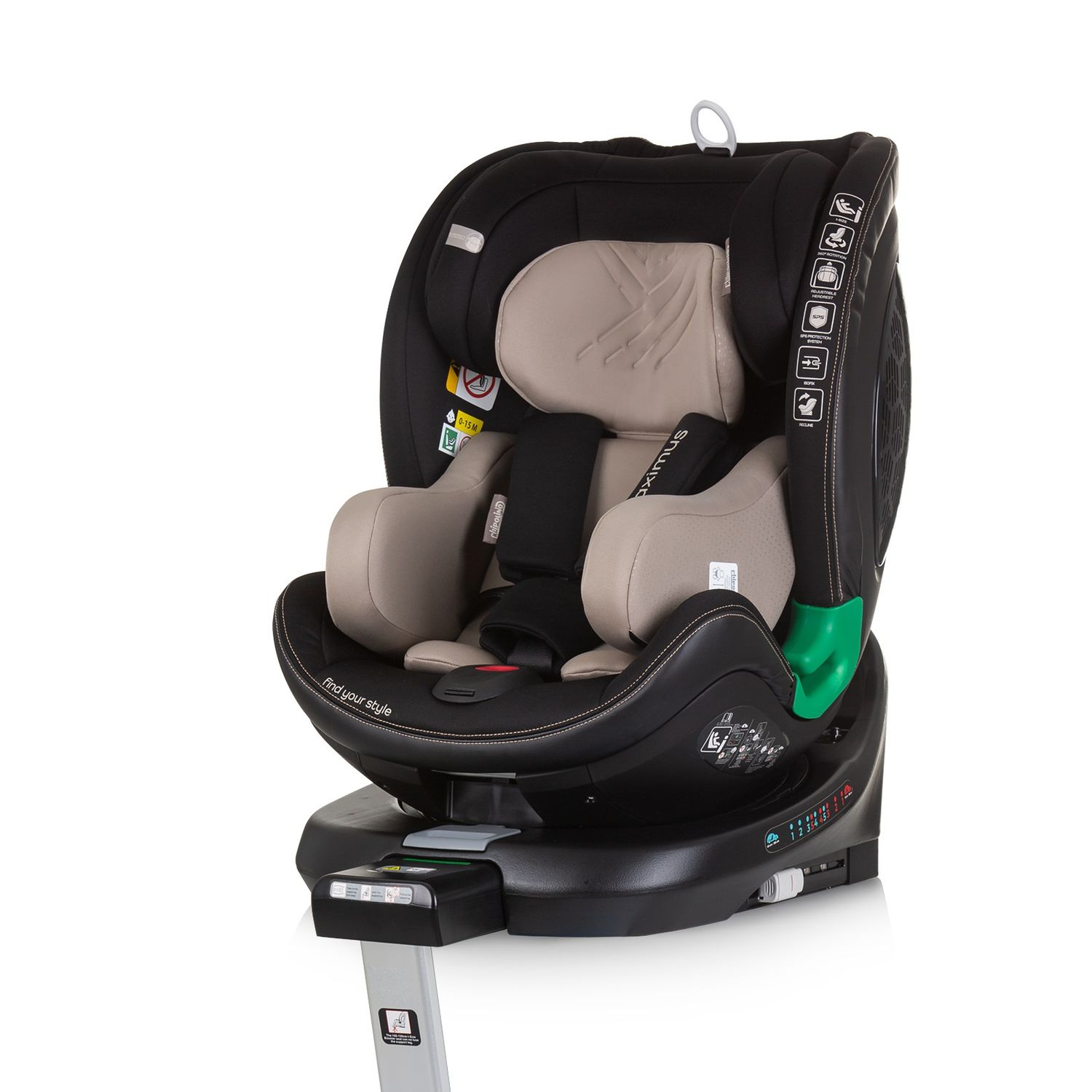 Chipolino i-Size Kindersitz Maximus (40 - 150 cm) Isofix St&uuml;tzbein 360&deg; drehbar beige - Bild 1