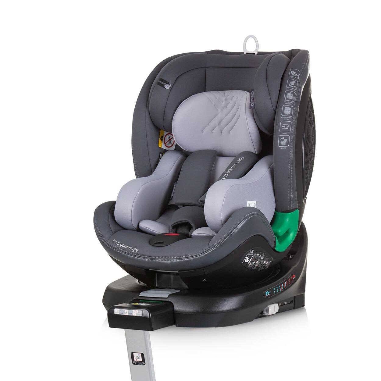 Chipolino i-Size Kindersitz Maximus (40 - 150 cm) Isofix Stützbein 360° drehbar grau