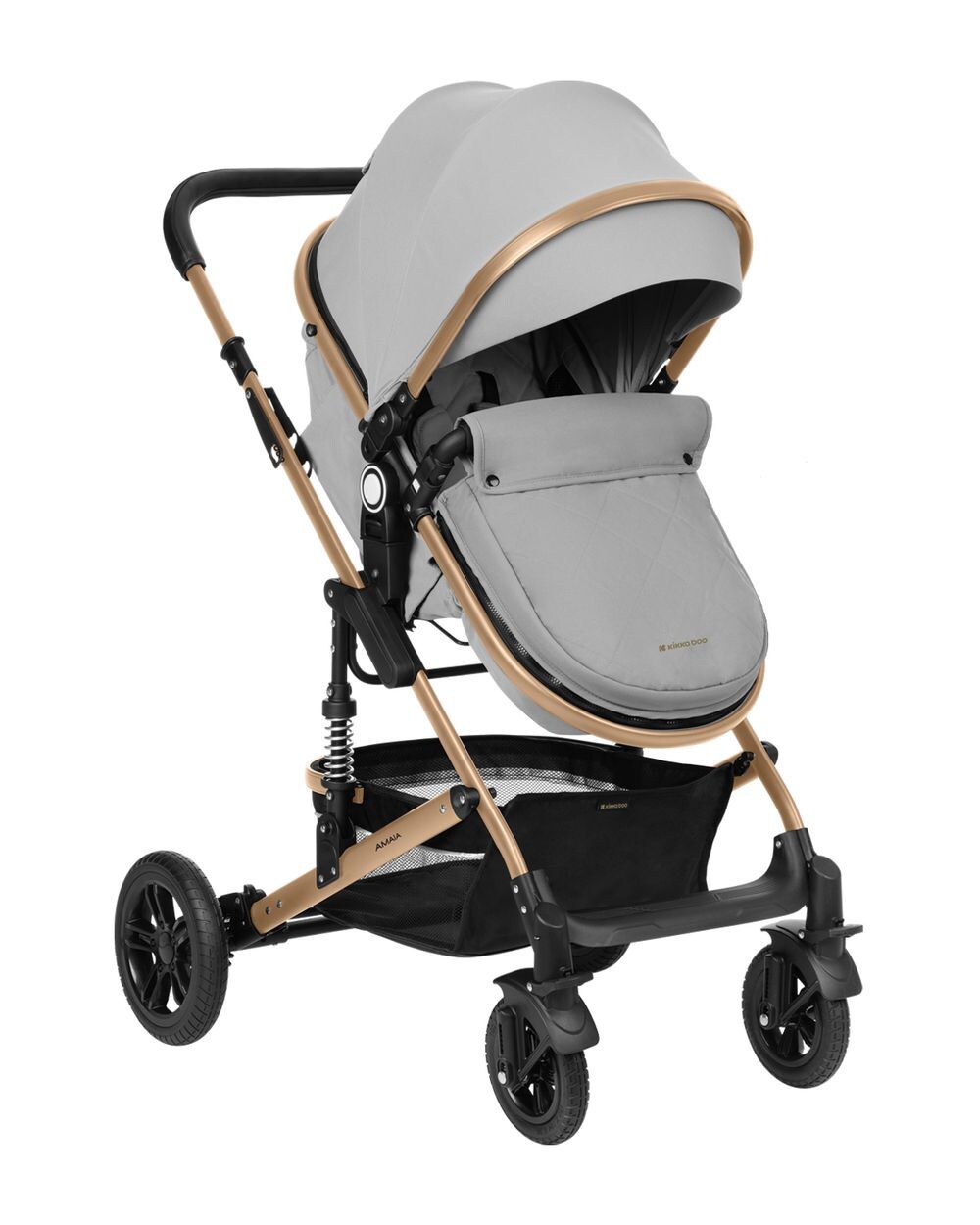 Kikkaboo Kombikinderwagen Amaia 3in1 i-Size Babyschale umbaubar Federung Tasche grau
