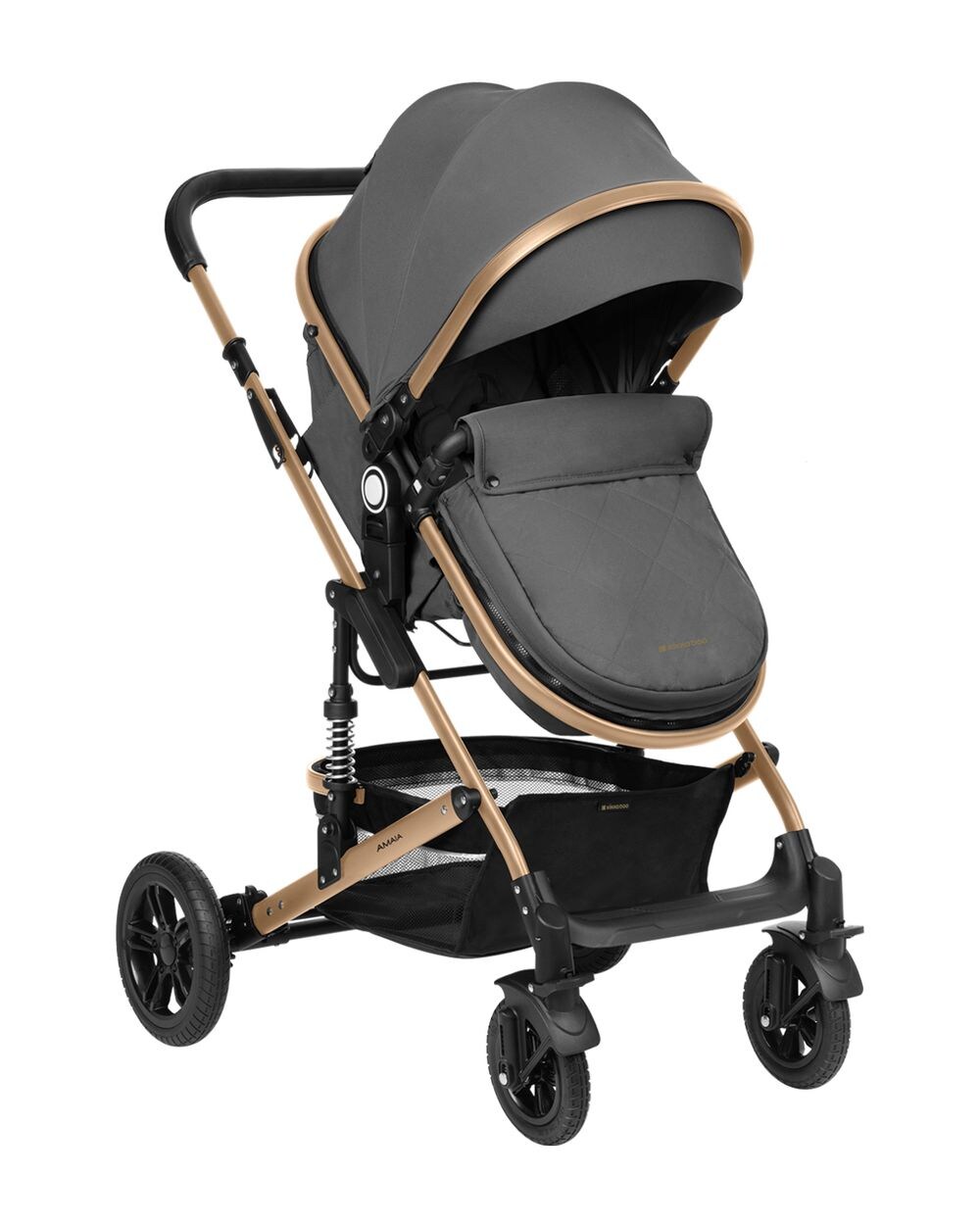 Kikkaboo Kombikinderwagen Amaia 3in1 i-Size Babyschale umbaubar Federung Tasche dunkelgrau