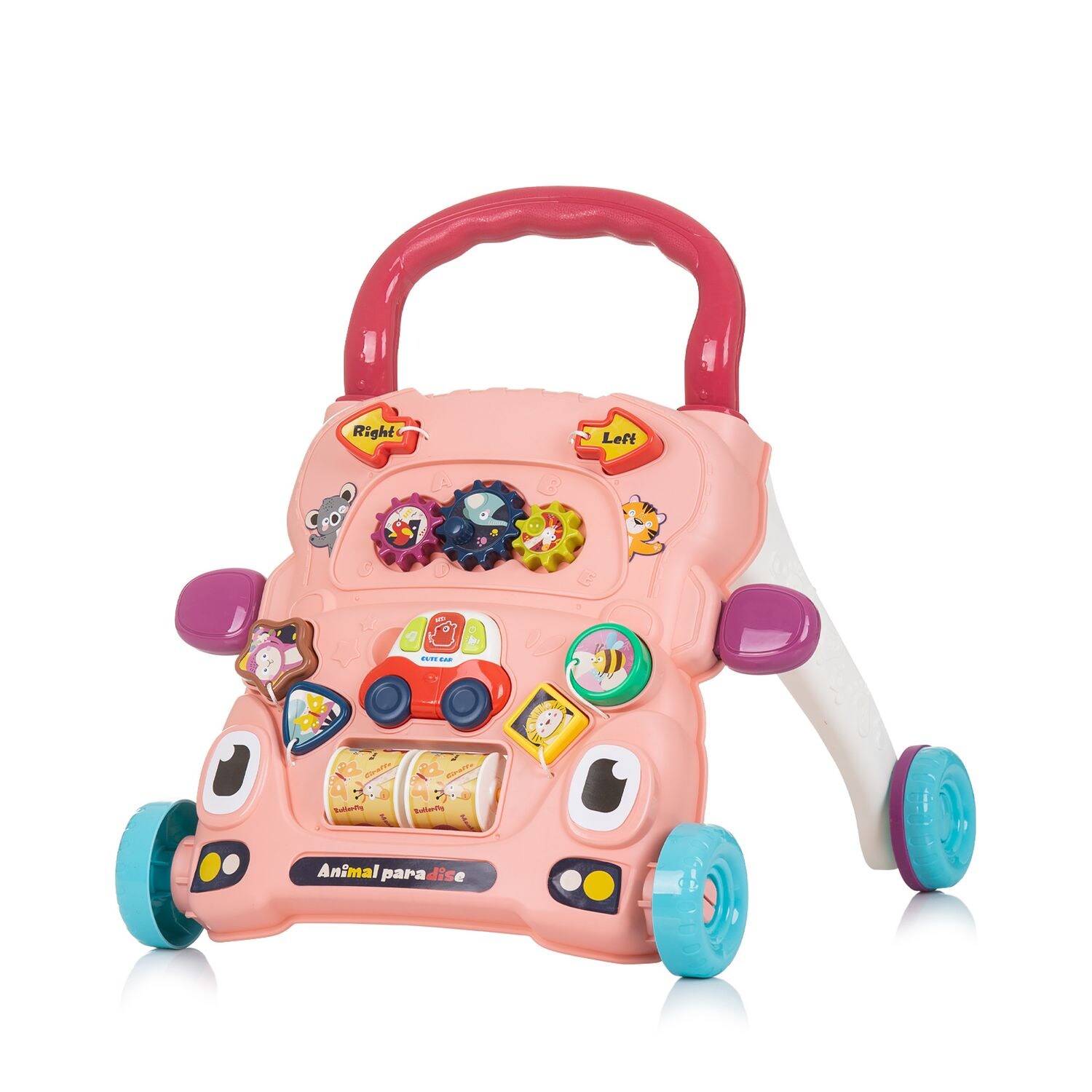 Chipolino Lauflernwagen lustige Tiere Musik Lichter Motorik Zahnräder Tasten rosa | 03800931059262
