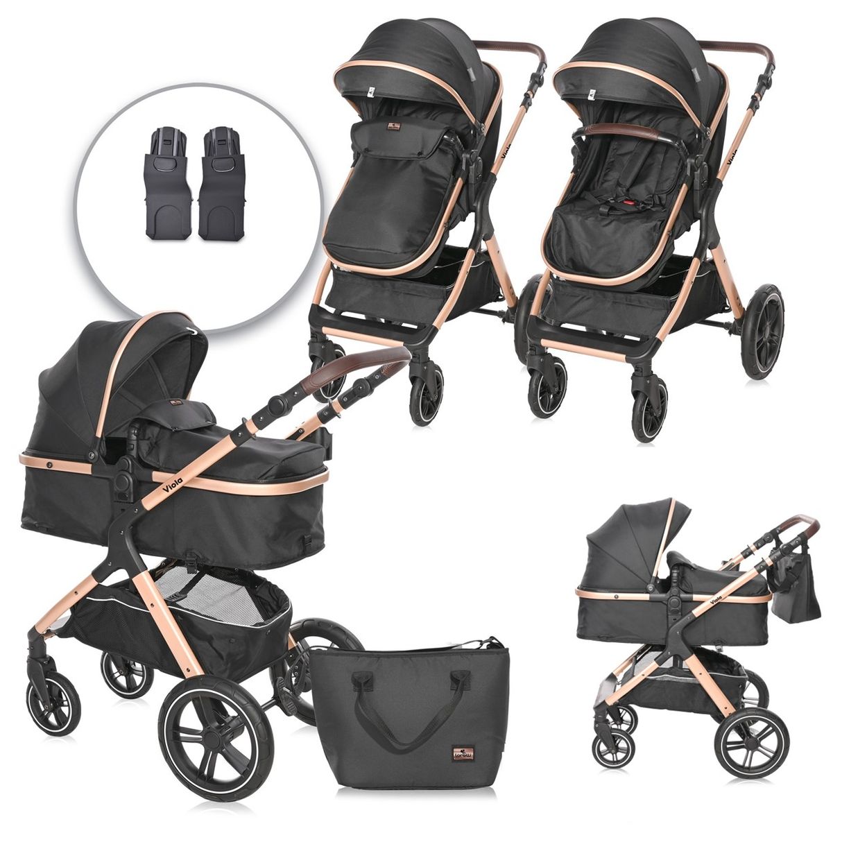 Lorelli Kinderwagen 2 in 1 Viola mit Adaptern, umbaubarer Sportsitz, bis 22 kg schwarz - Bild 1