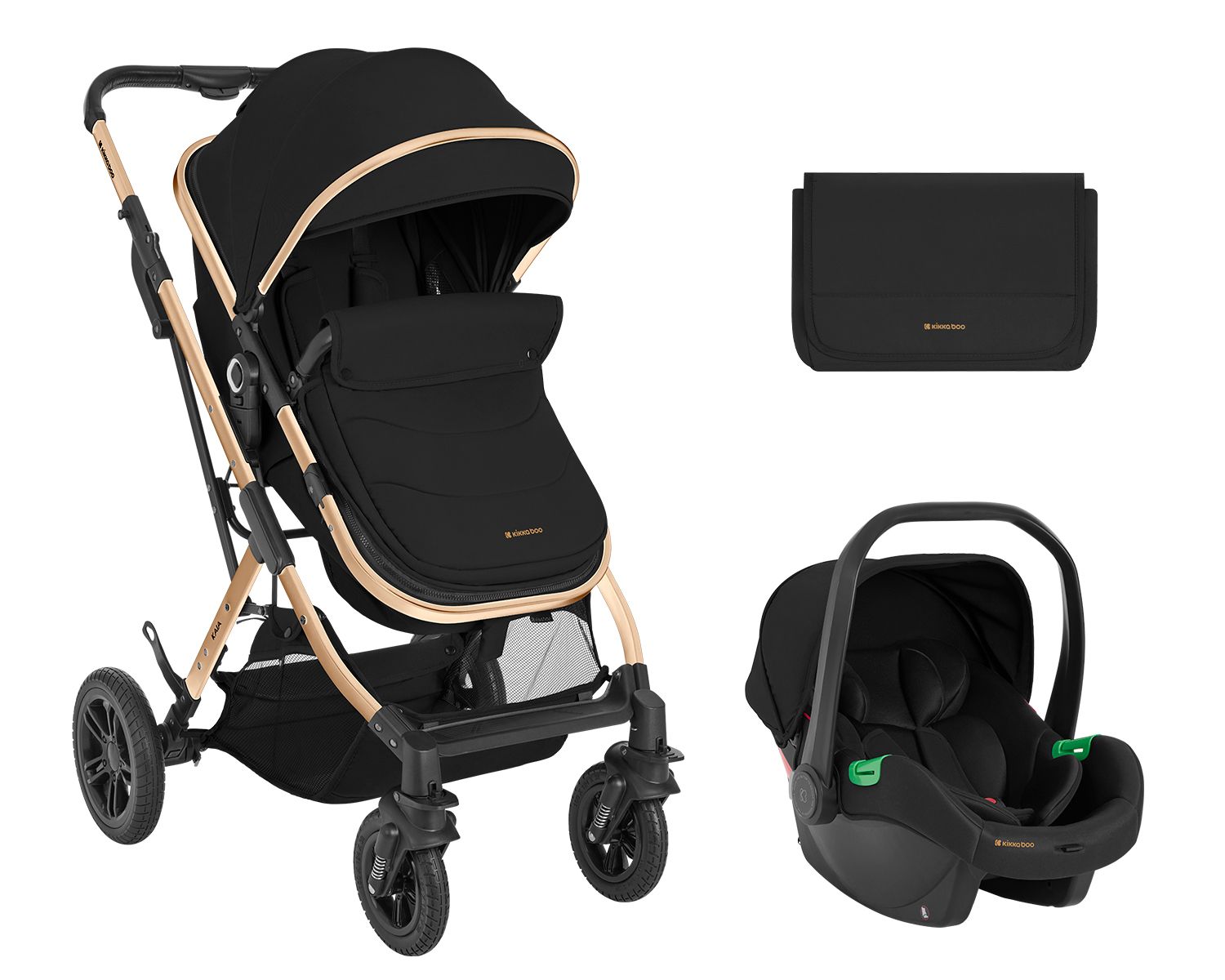 Kikka boo Kombikinderwagen Kaia 3 in 1 Autositz, Adapter, Babywanne, Sportsitz black - Bild 1