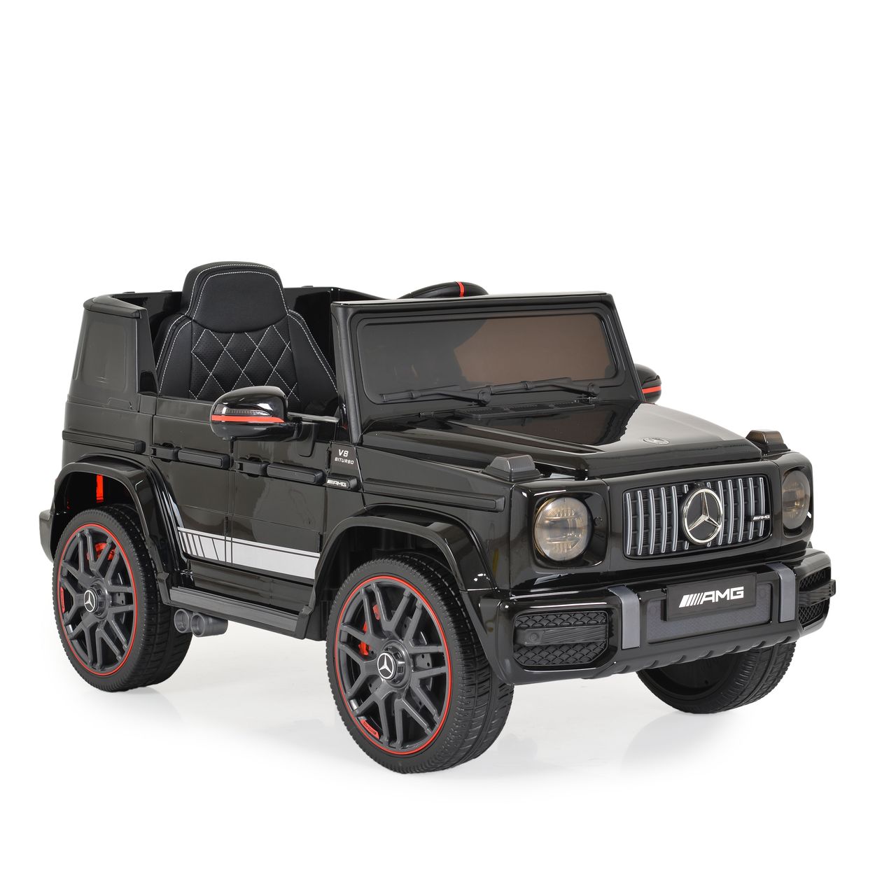 Moni Kinder Elektroauto Mercedes-Benz G63 AMG 002 Fernbedienung Hupe Gurt MP3 schwarz - Bild 1