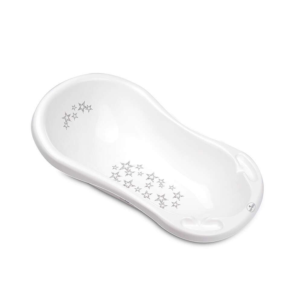 Lorelli Babybadewanne, 84 cm lang, Ablagef&auml;cher, ergonomische Form, ab Geburt wei&szlig; Sterne - Bild 1