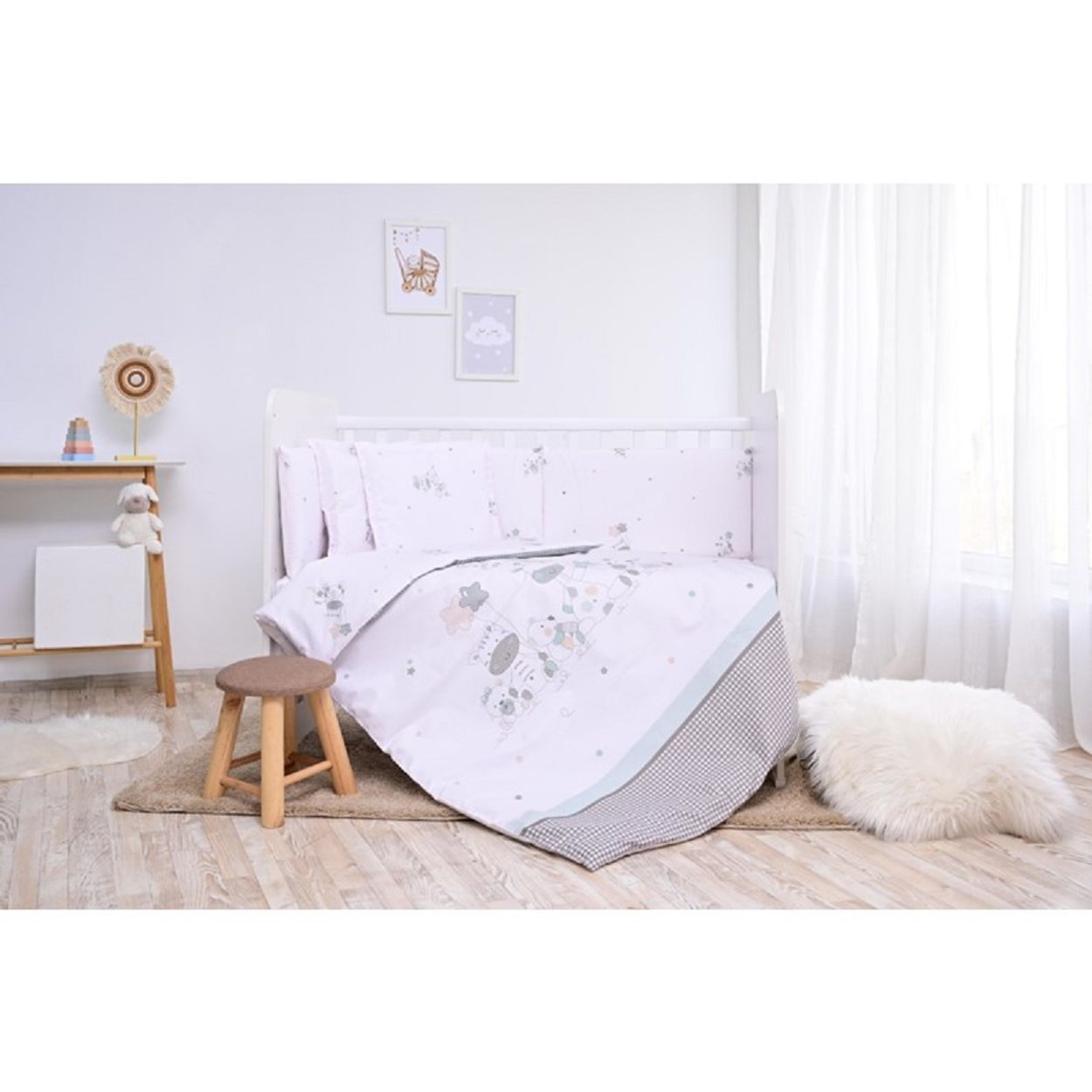 Lorelli Babybettw&auml;sche Set Smile 6-teilig Decke 140x95 Kissen 43x35 Bett 120x60 wei&szlig; - Bild 1