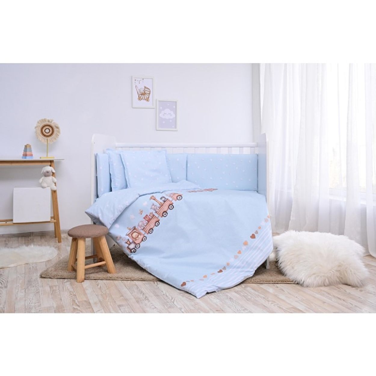 Lorelli Babybettw&auml;sche Set Smile 6-teilig Decke 140x95 Kissen 43x35 Bett 120x60 hellblau - Bild 1