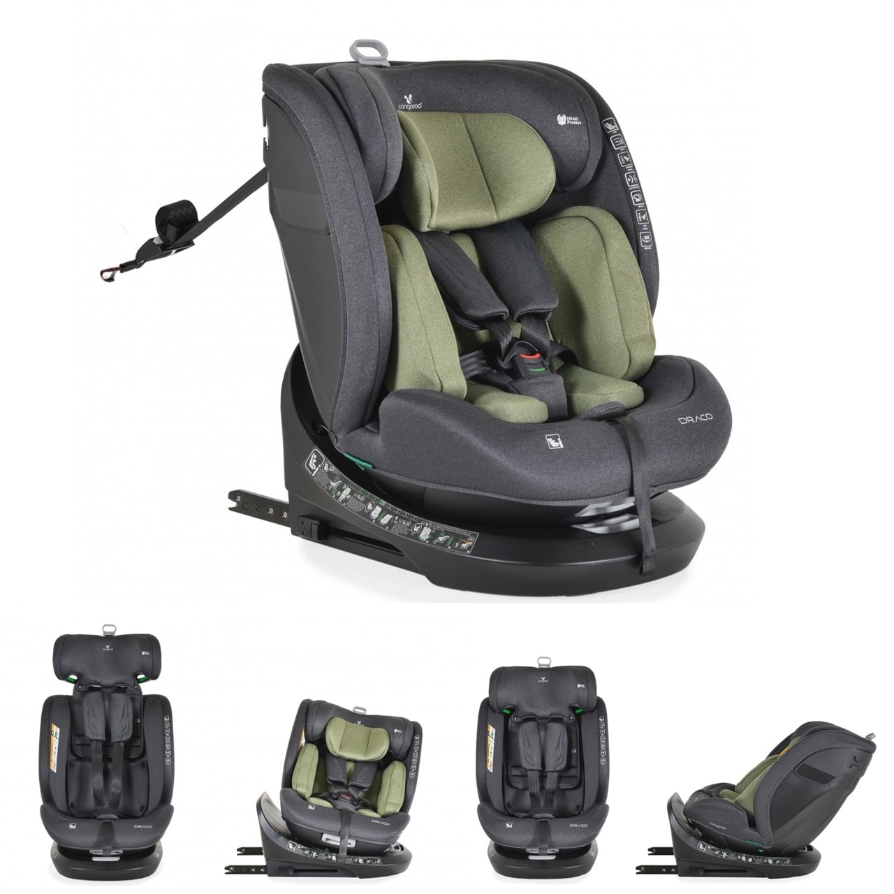 Cangaroo Kindersitz Draco i-Size (40-150cm) Isofix, 360&deg; drehbar, Top Tether gr&uuml;n - Bild 1