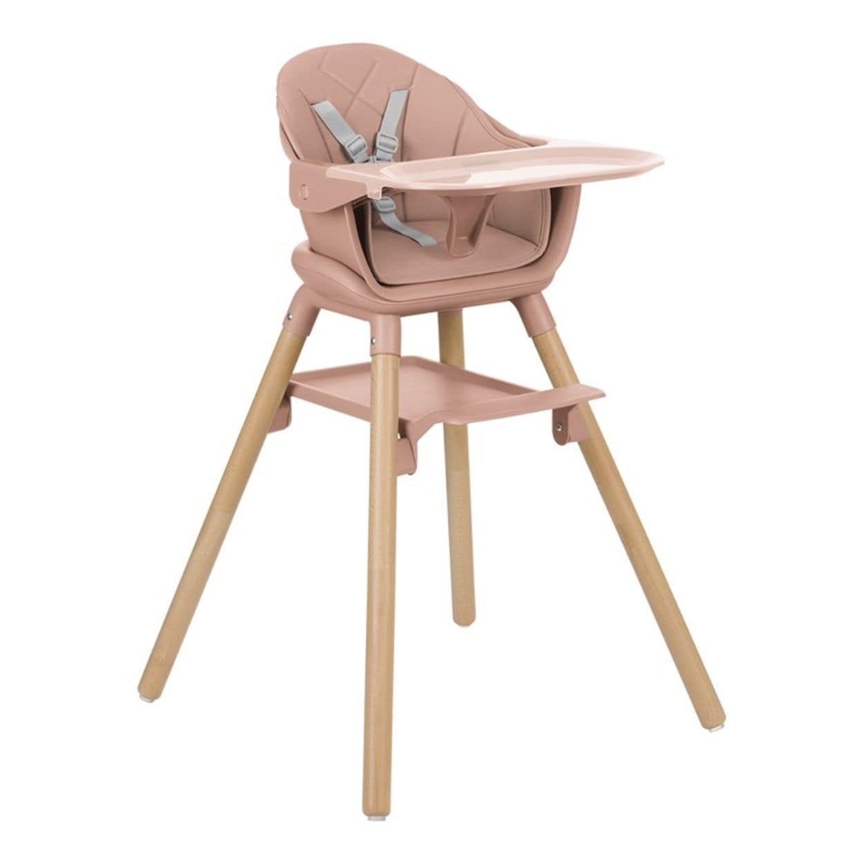 Kikkaboo Kinderhochstuhl Woody 3 in 1 Holzbeine Kinderstuhl Fu&szlig;st&uuml;tze Tablett pink - Bild 1