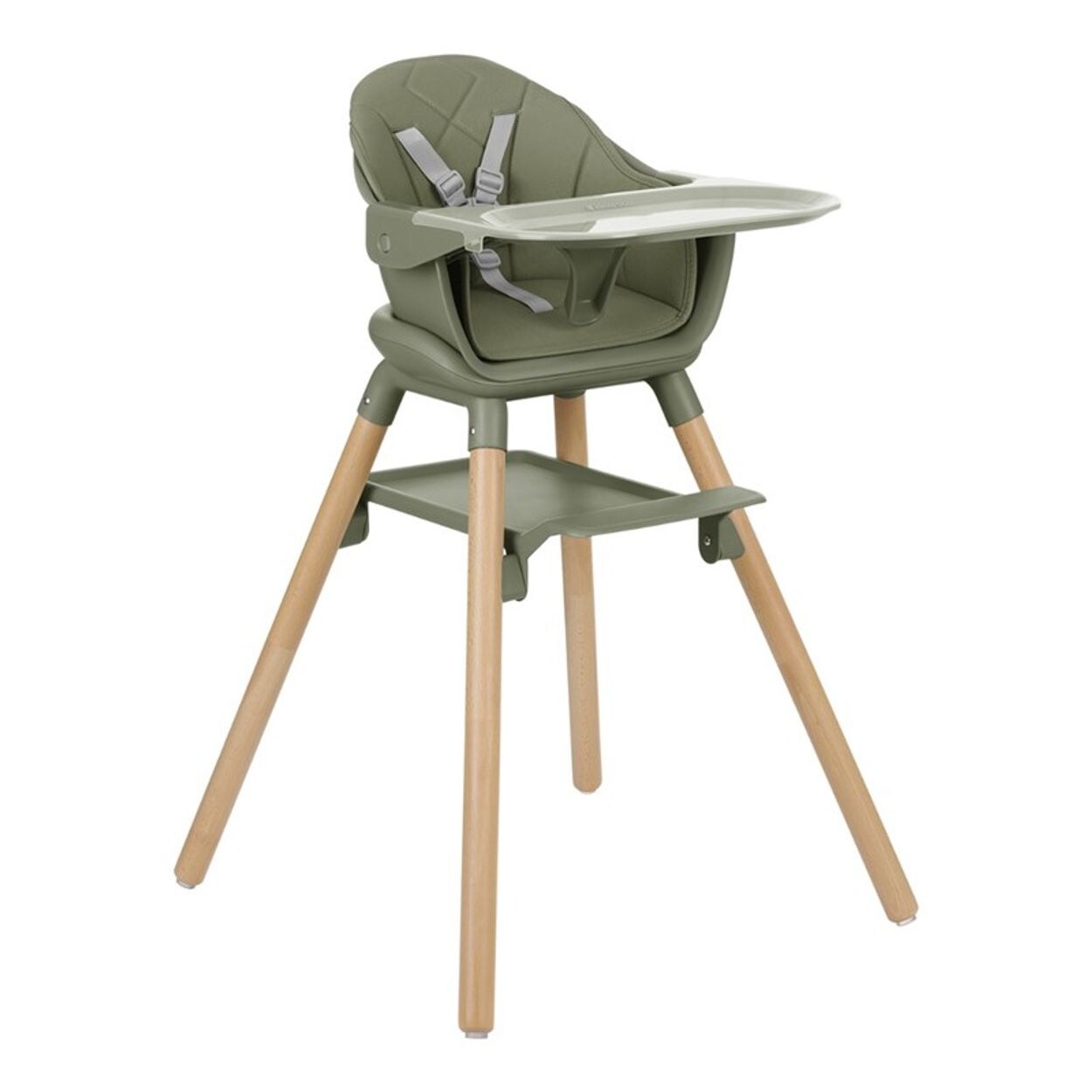Kikkaboo Kinderhochstuhl Woody 3 in 1 Holzbeine Kinderstuhl Fußstütze Tablett grün