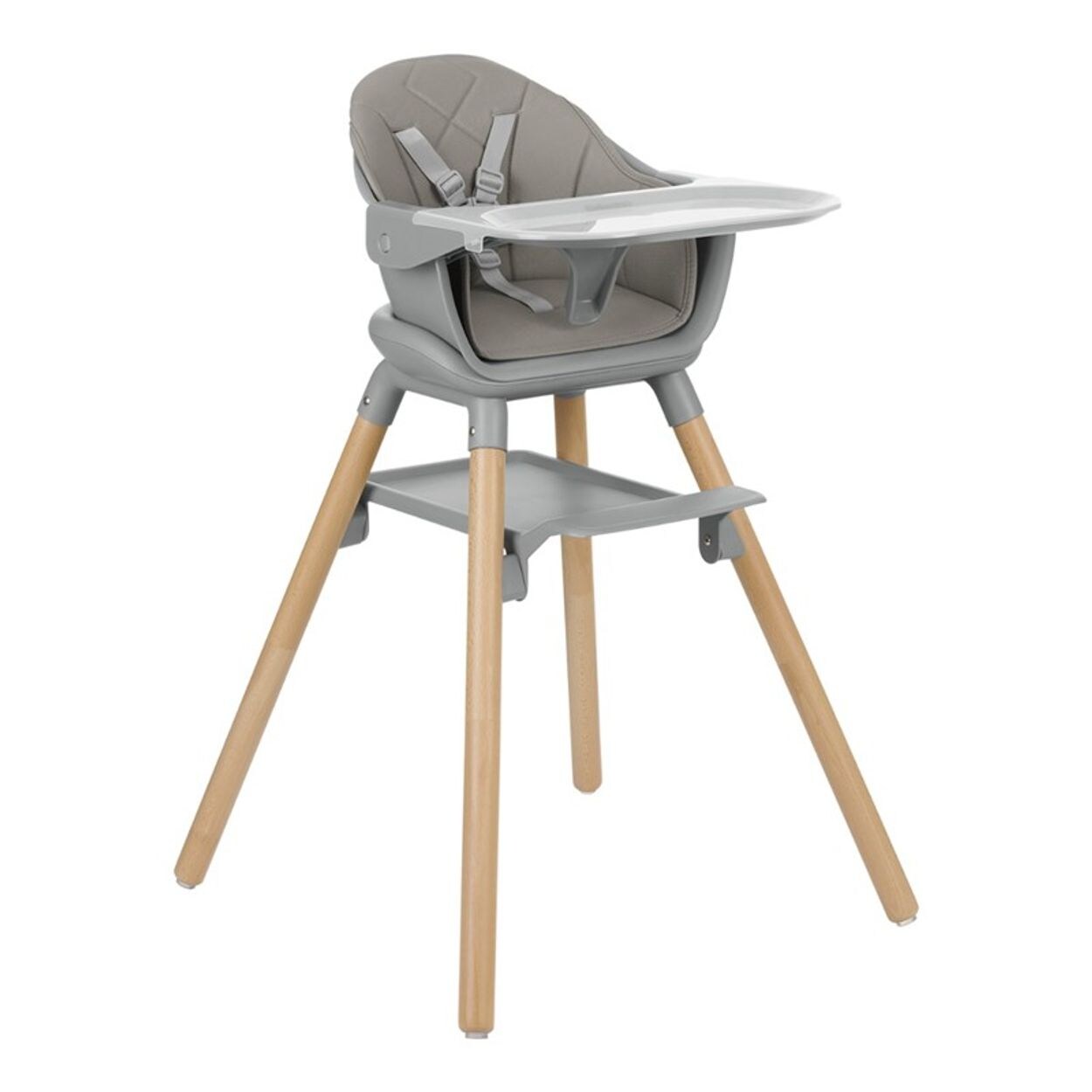 Kikkaboo Kinderhochstuhl Woody 3 in 1 Holzbeine Kinderstuhl Fußstütze Tablett grau