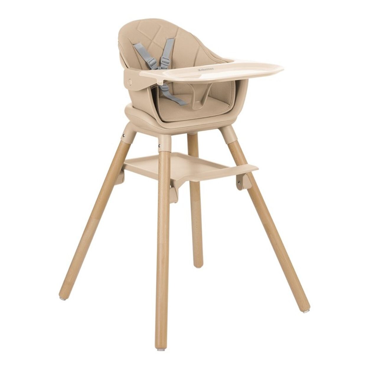 Kikkaboo Kinderhochstuhl Woody 3 in 1 Holzbeine Kinderstuhl Fußstütze Tablett beige