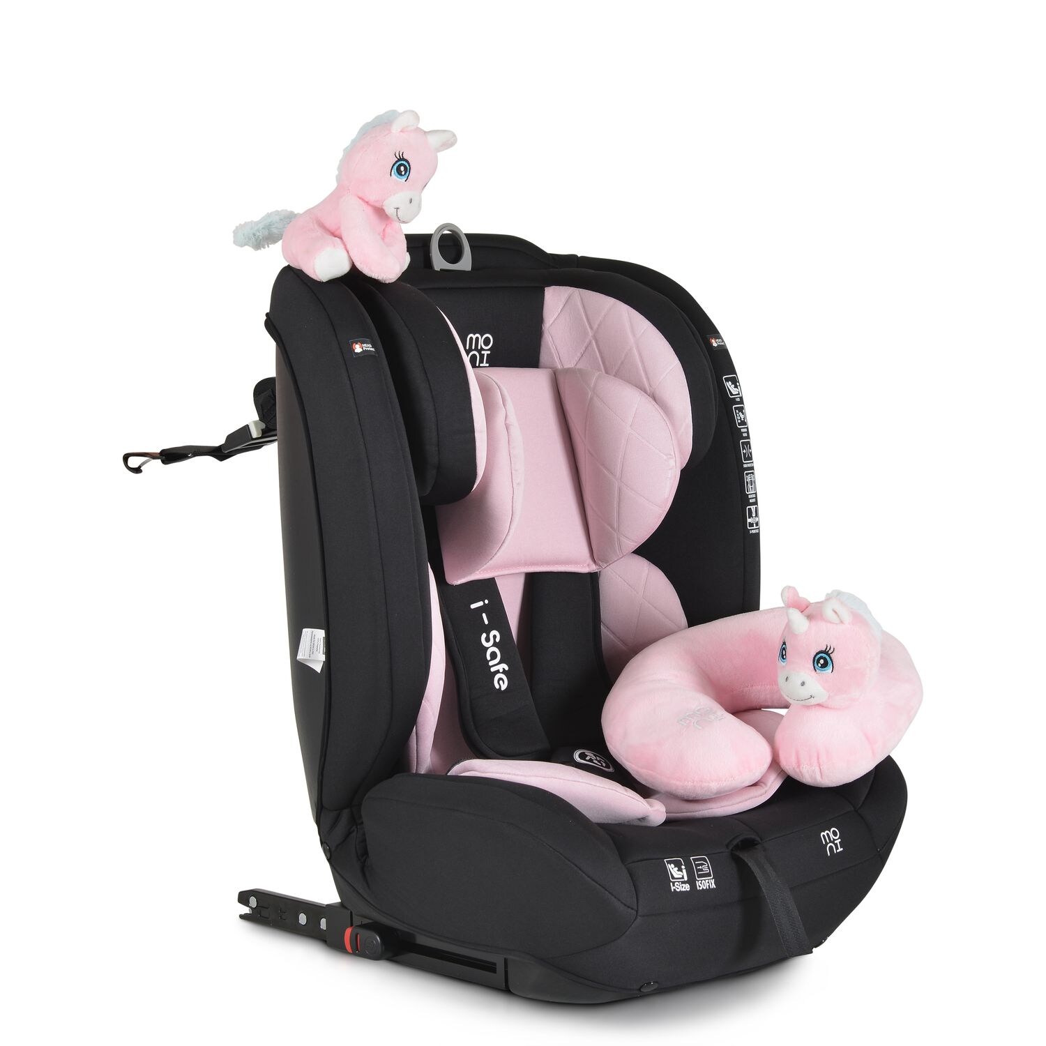 Moni Kindersitz i-Size i-Safe (76-150cm) Isofix, Top Tether, 13-fach verstellbar rosa | 03801005151578