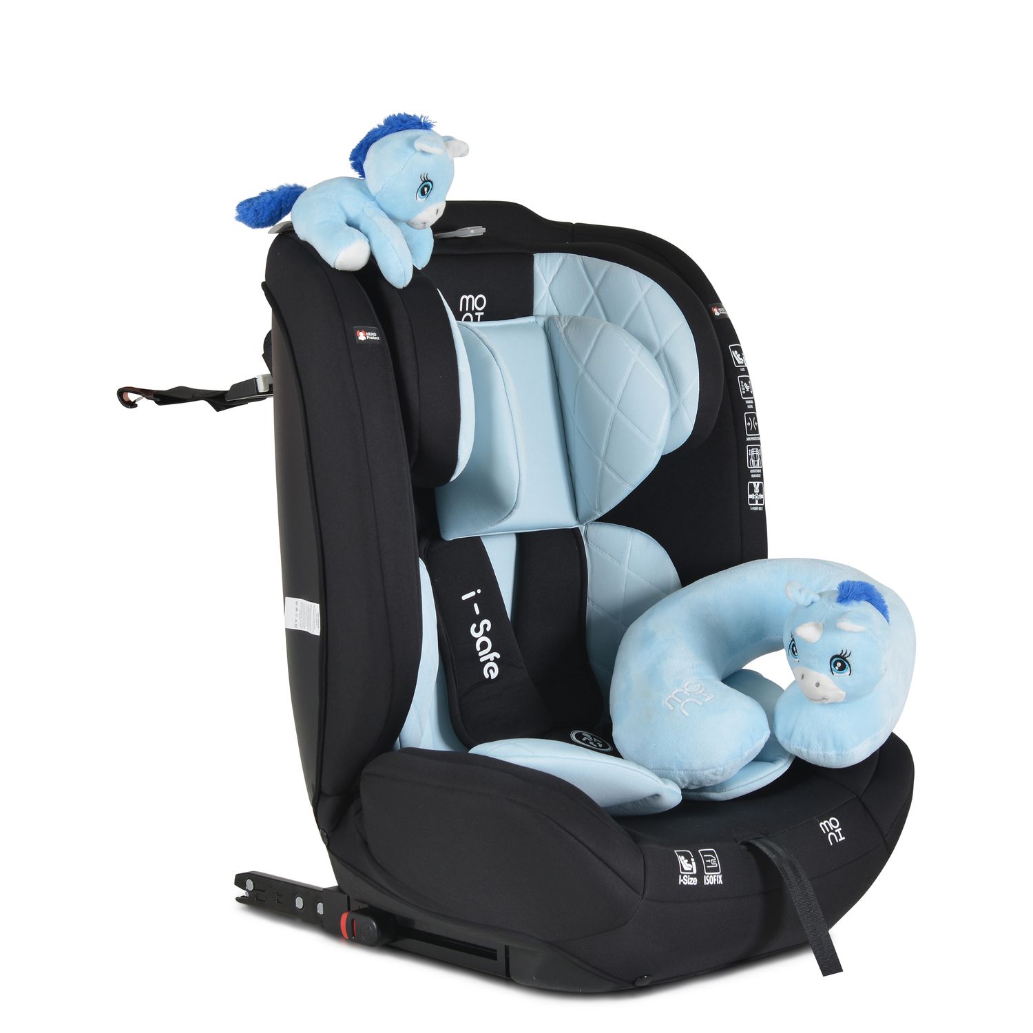 Moni Kindersitz i-Size i-Safe (76-150cm) Isofix, Top Tether, 13-fach verstellbar blau - Bild 1