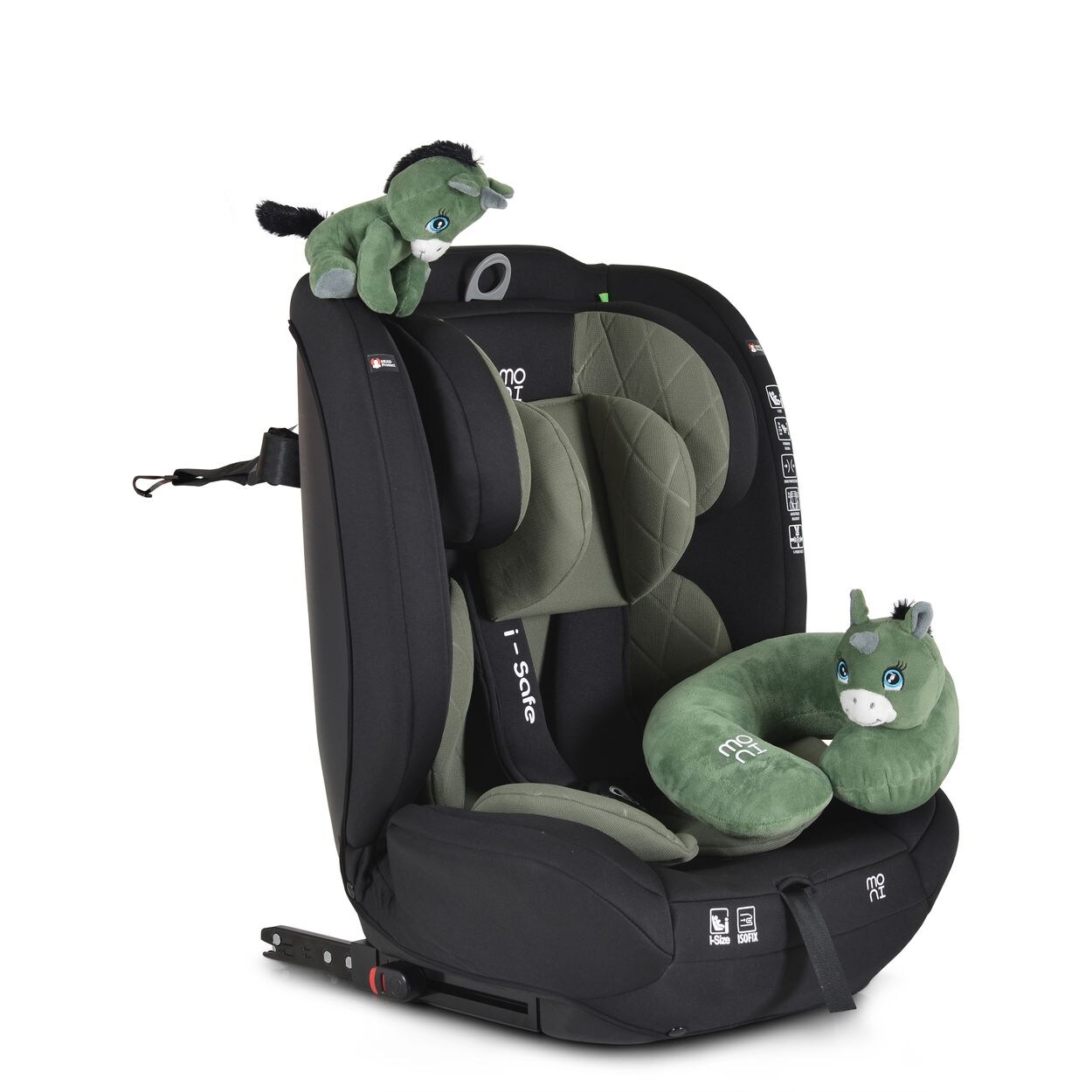 Moni Kindersitz i-Size i-Safe (76-150cm) Isofix, Top Tether, 13-fach verstellbar grün