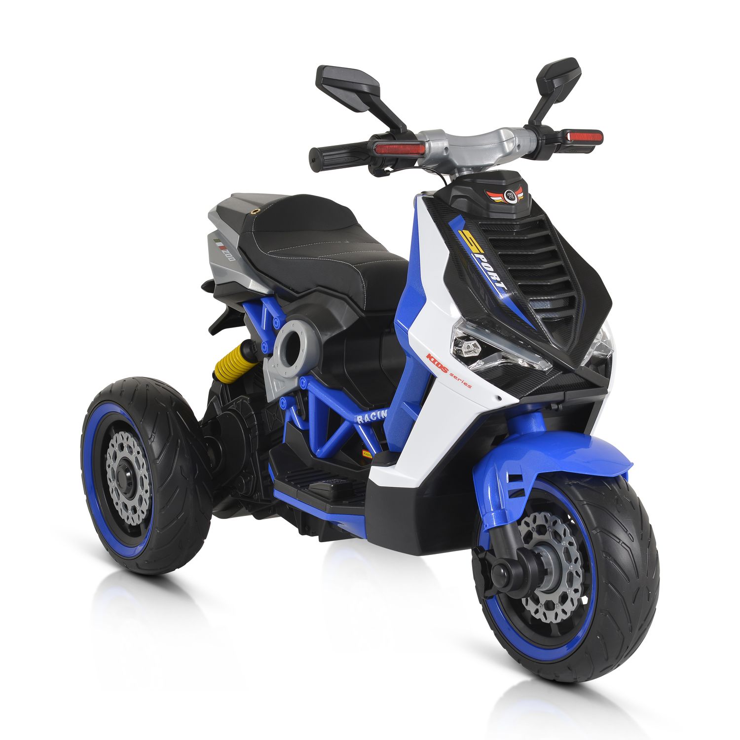 Moni Kinder Elektromotorrad Napoli EVA-Reifen, Musikfunktion, R&uuml;ckw&auml;rtsgang, MP3 blau - Bild 1