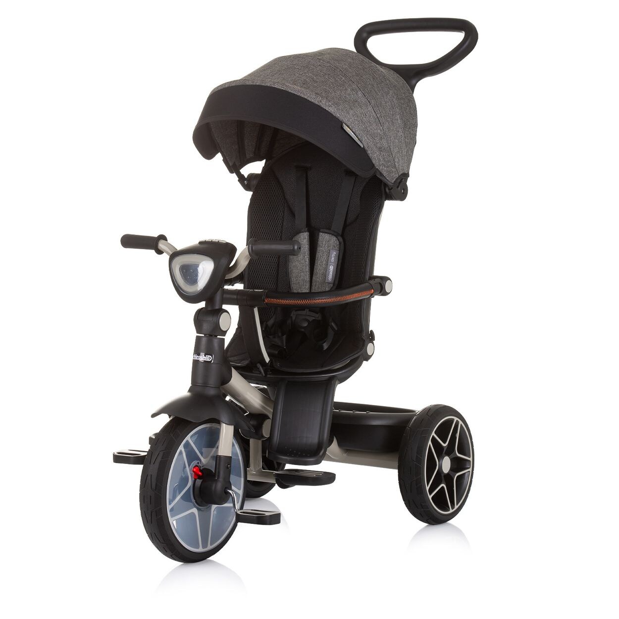 Chipolino Dreirad, Tricycle Derby 2 in 1 Musik, Licht, Korb, Schiebegriff, Gurt grau