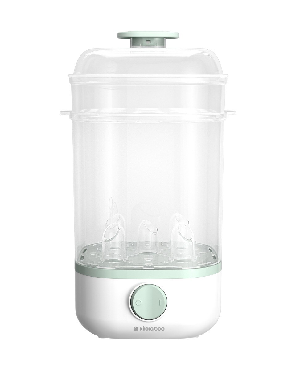 Kikkaboo Sterilisator und Dampfgarer 2 in 1 Clyde für 4-5 Flaschen Schalterknopf weiß grün | 03800171213936