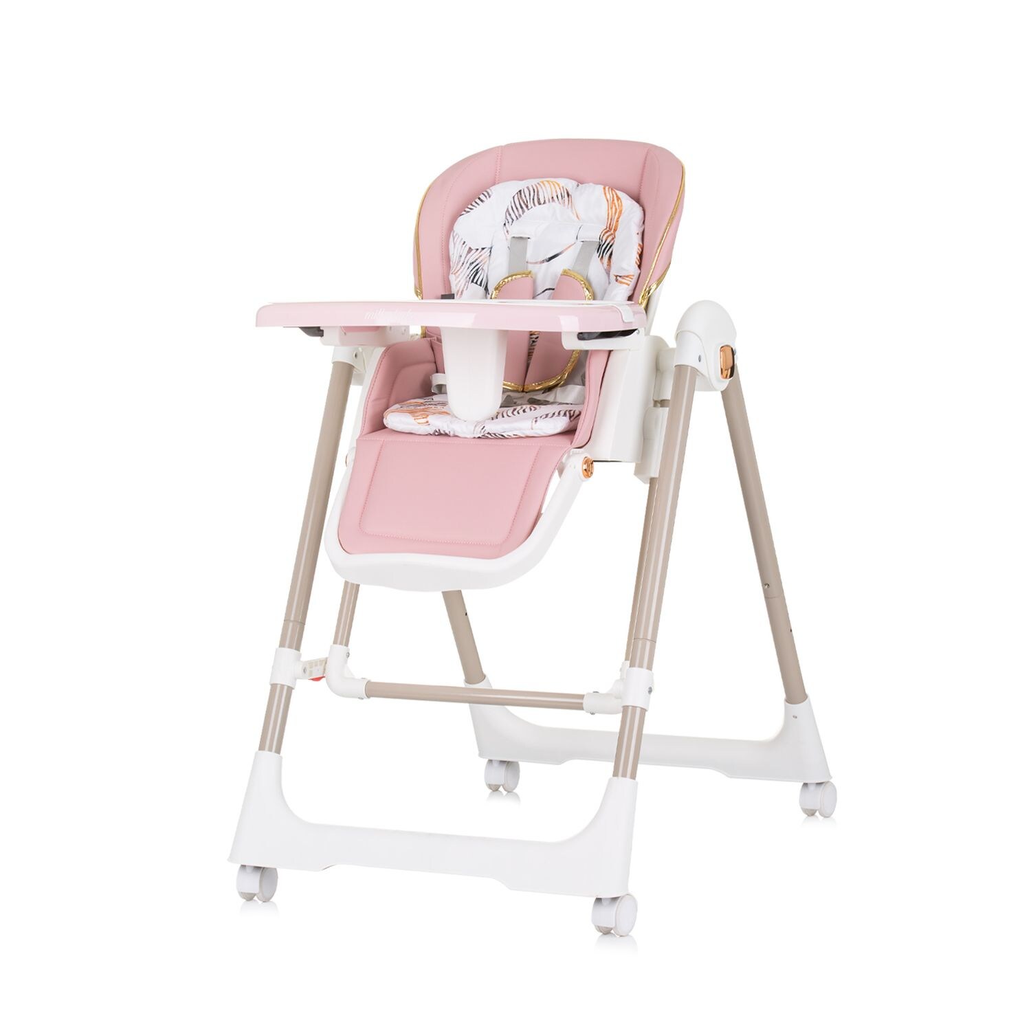 Chipolino Kinderhochstuhl 2 in 1 Milk Shake, verstellbar, Babyschaukel, Räder rosa | 03800931059521