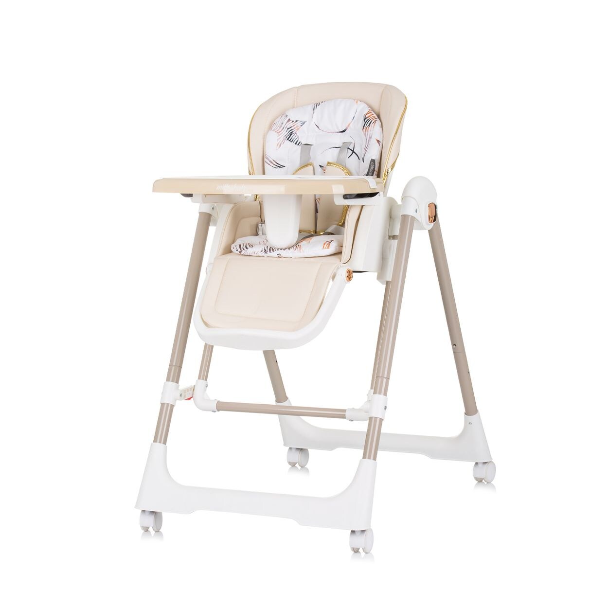 Chipolino Kinderhochstuhl 2 in 1 Milk Shake, verstellbar, Babyschaukel, Räder beige/braun