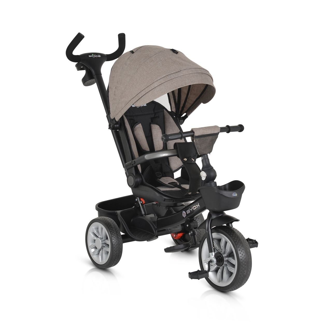 Byox Tricycle Space 3 in 1 Dreirad Getränkehalter, Korb, Schiebegriff, EVA-Räder beige