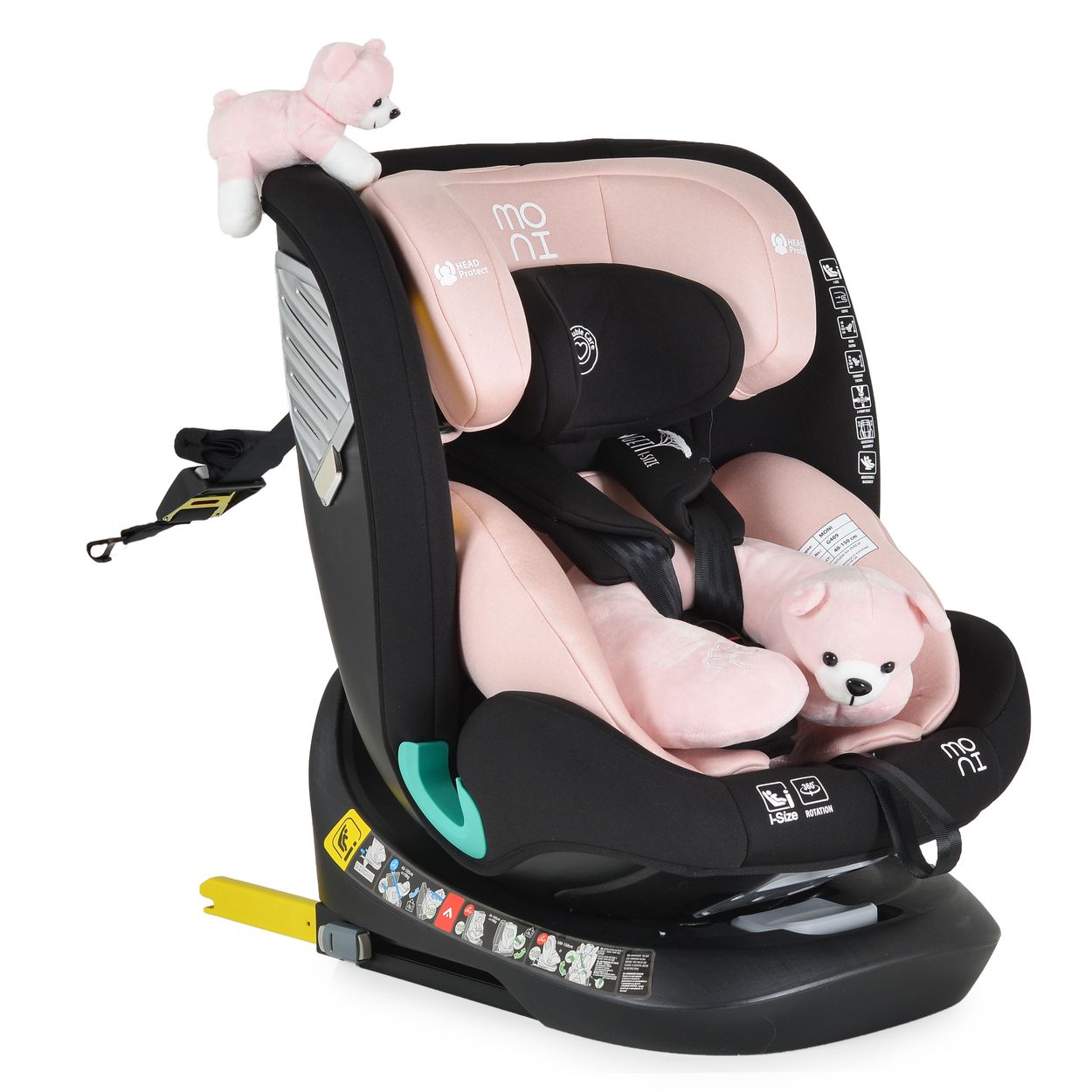 Moni Kindersitz Serengeti i-Size (40-150cm) Isofix, Kuscheltier, Nackenkissen rosa - Bild 1