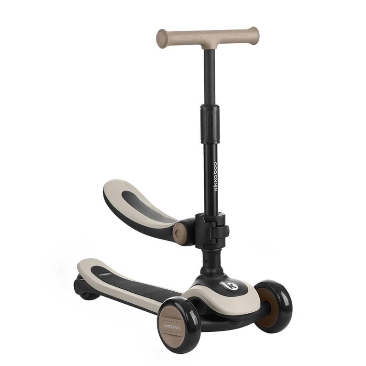 Kikkaboo Kinderroller 2 in 1 Treo Laufrad, Sitz, faltbar, Lenkerhöhe verstellbar beige