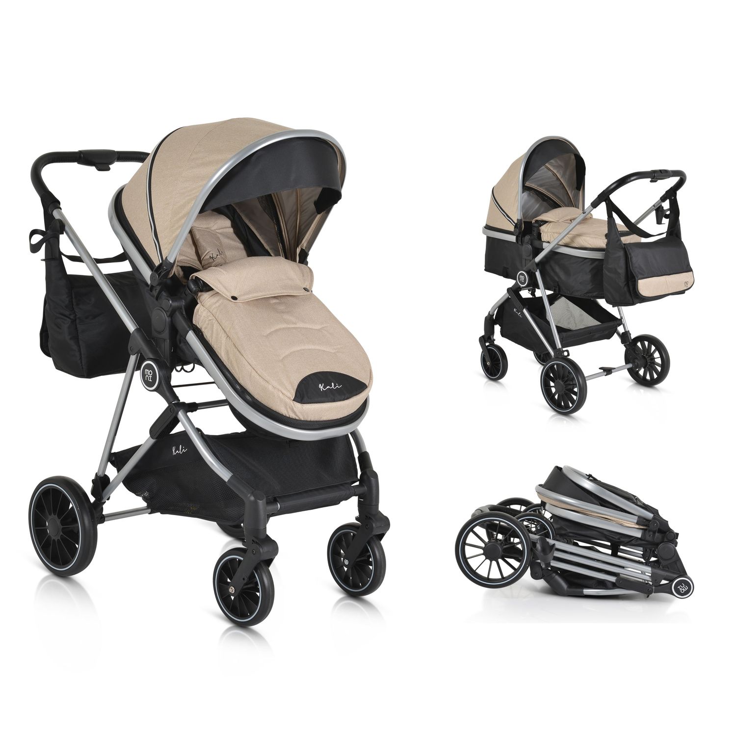 Moni Kombikinderwagen 2 in 1 Kali 22 kg umbaubar, Korb, Getr&auml;nkehalter, Tasche beige - Bild 1