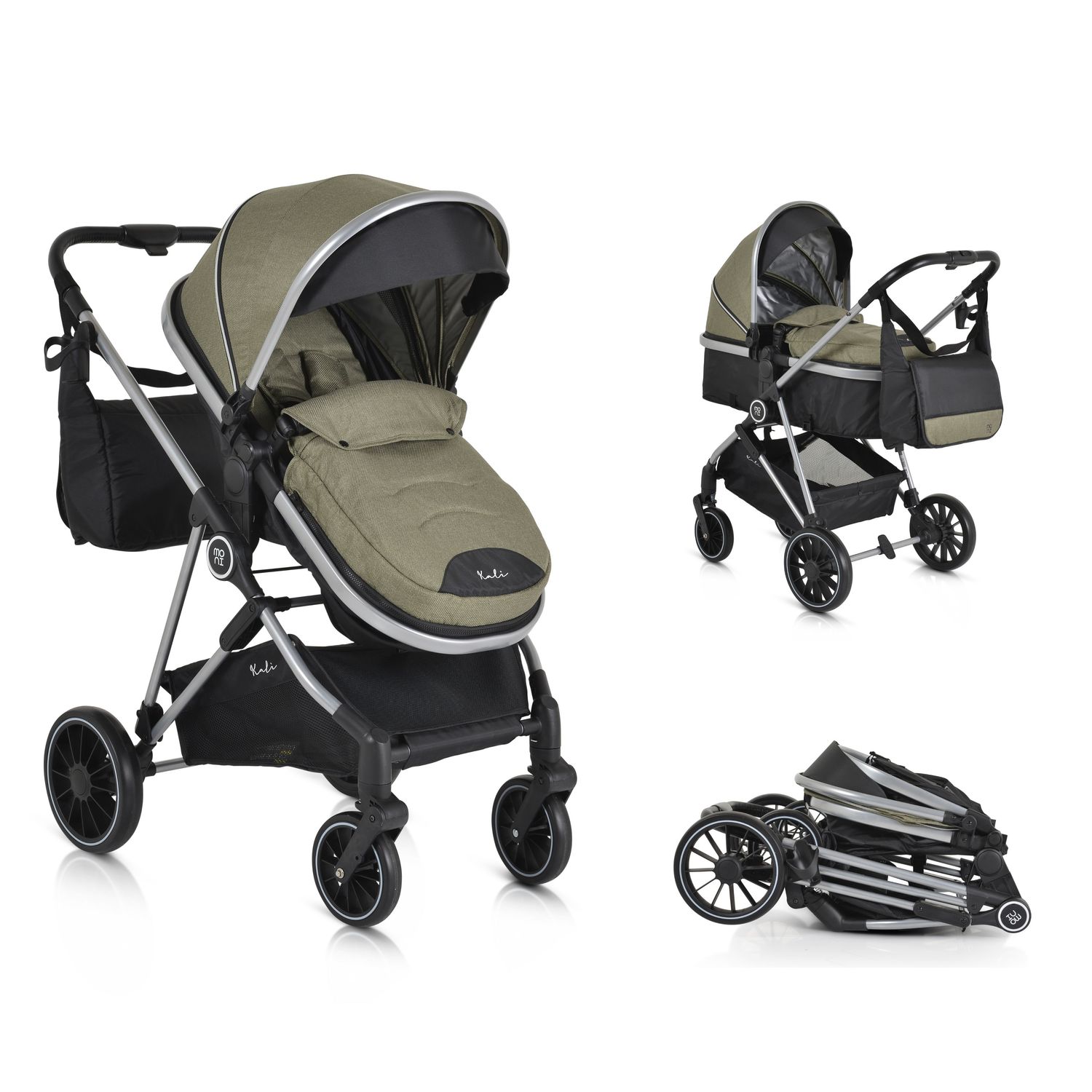 Moni Kombikinderwagen 2 in 1 Kali 22 kg umbaubar, Korb, Getr&auml;nkehalter, Tasche gr&uuml;n - Bild 1