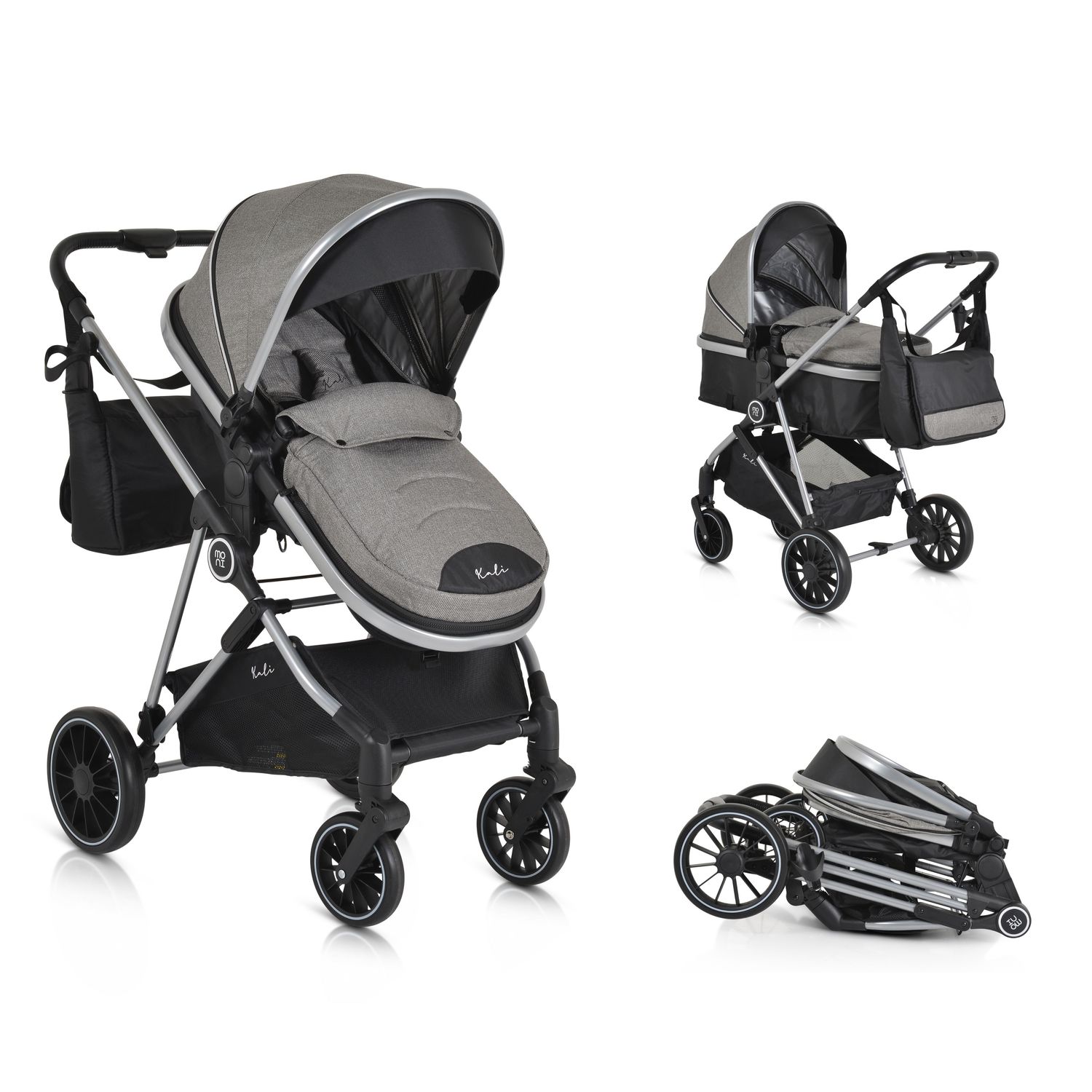 Moni Kombikinderwagen 2 in 1 Kali 22 kg umbaubar, Korb, Getr&auml;nkehalter, Tasche grau - Bild 1