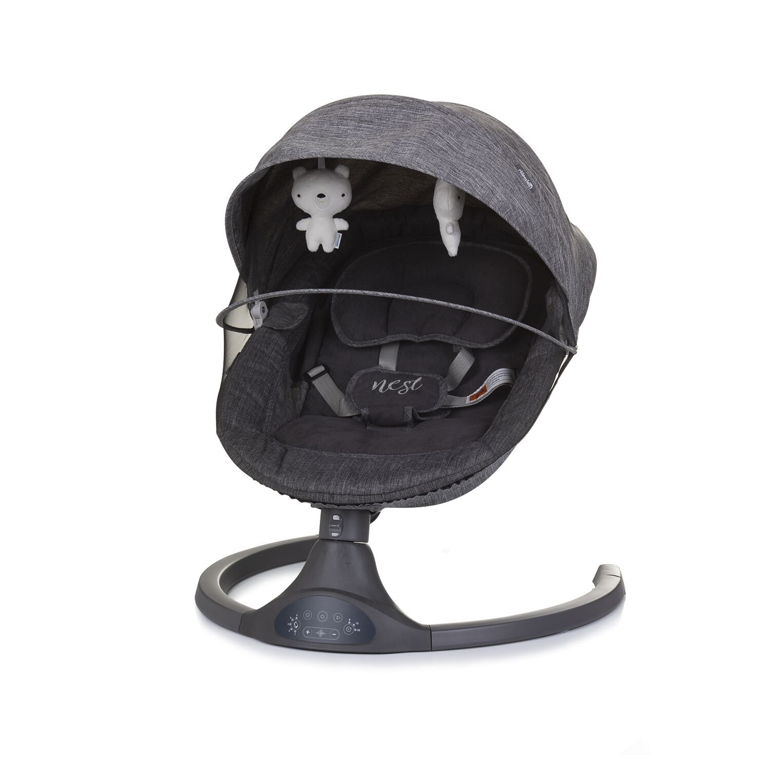 Chipolino Babywippe Nest Musik, Fernbedienung, Kissen, Gurt, Timer, Plüschtiere grau | 03800931058920
