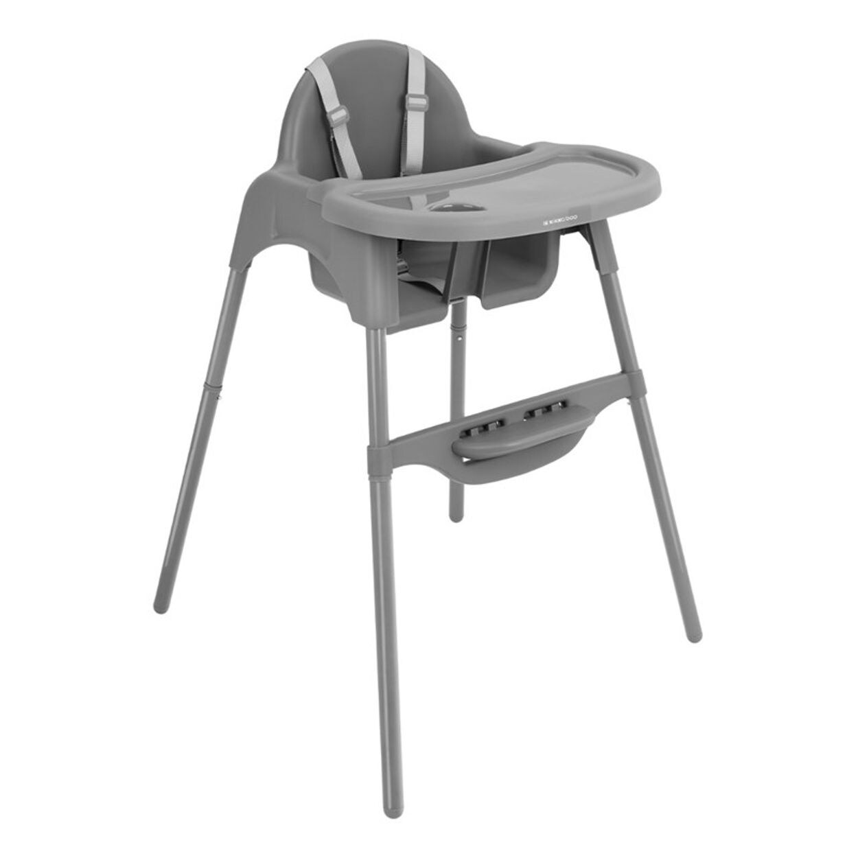 Kikkaboo Hochstuhl 2 in 1 Jammy, Kinderstuhl, Fußstütze, Gurt, Bechervertiefung grau