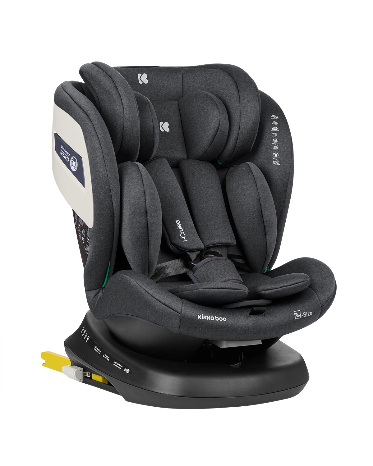 Kikkaboo Kindersitz i-Cruise i-Size (40-150 cm) SPS, Sitz 360° drehbar, Isofix dunkelgrau | 03800171204415