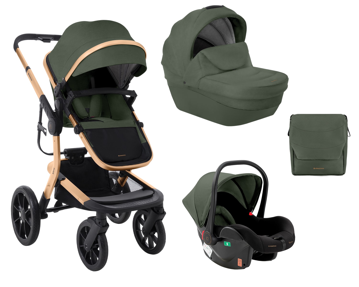 Kikkaboo Kombikinderwagen Irene 3 in 1 Babywanne Autositz Adapter Wickeltasche gr&uuml;n - Bild 1