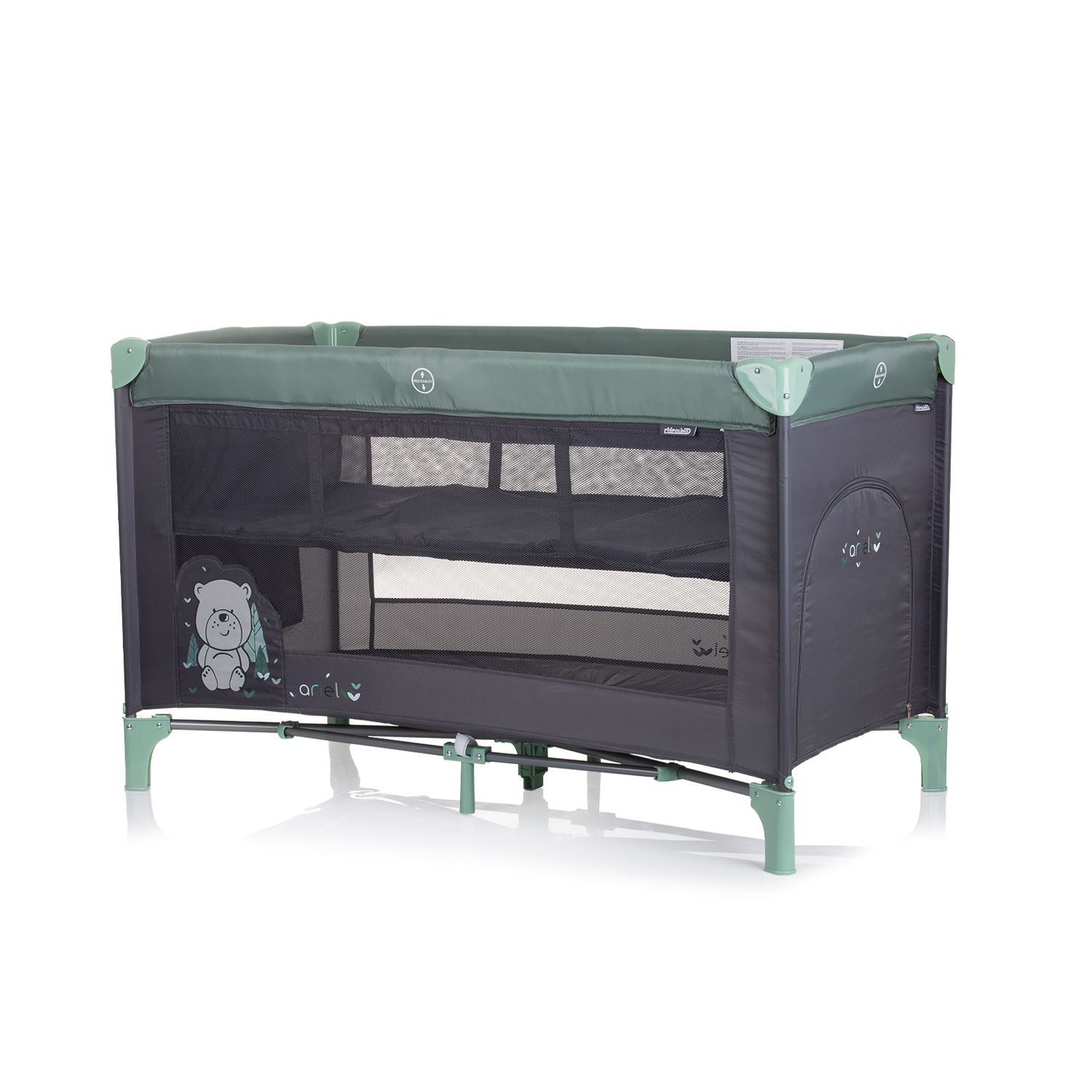 Chipolino Reisebett Ariel, 2 Ebenen, Tragetasche, Seiteneingang, Seitentasche grau gr&uuml;n - Bild 1