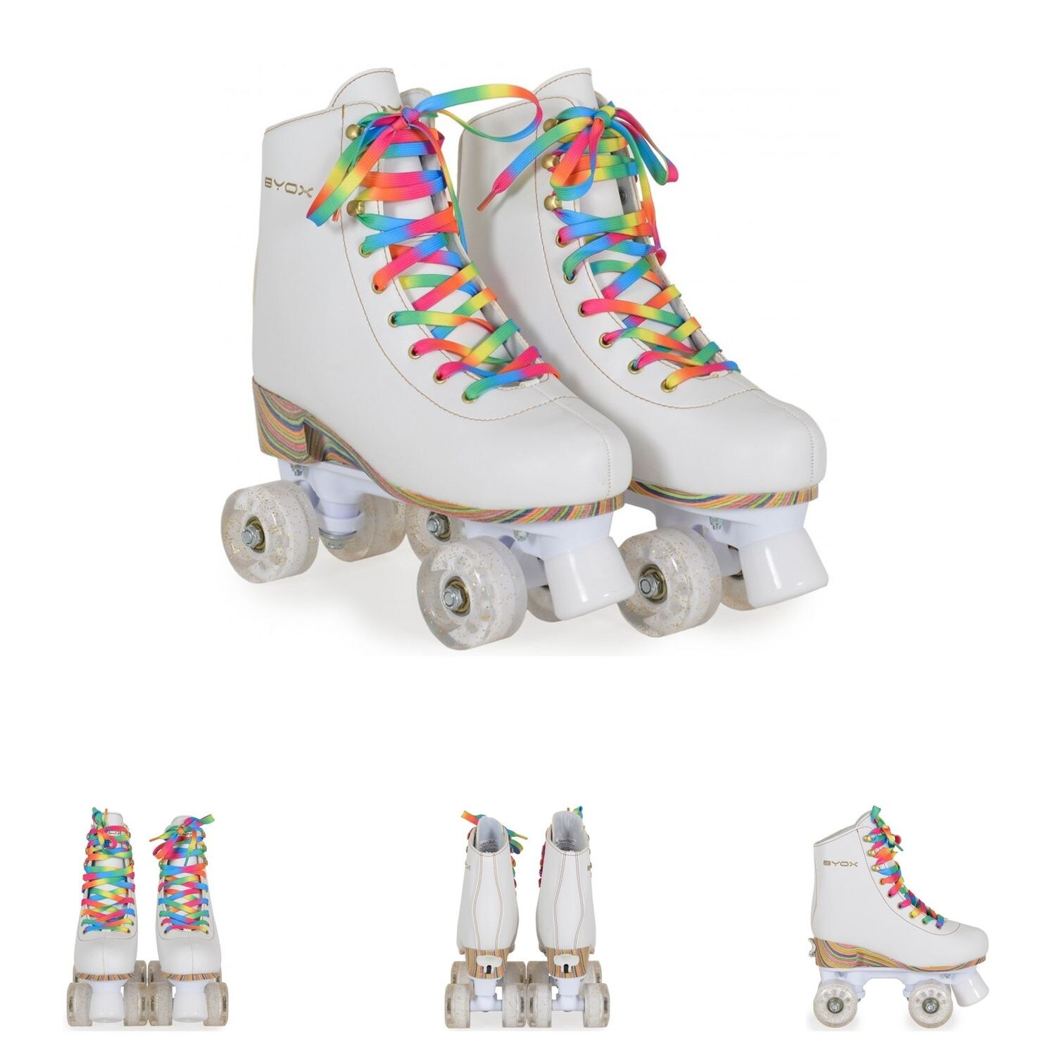 Byox Rollschuhe Donna weiß, PU-Rollen mit Glitzer, ABEC-5 Lager, versch. Größen Gr. XS (27 – 30) | 03800146228811