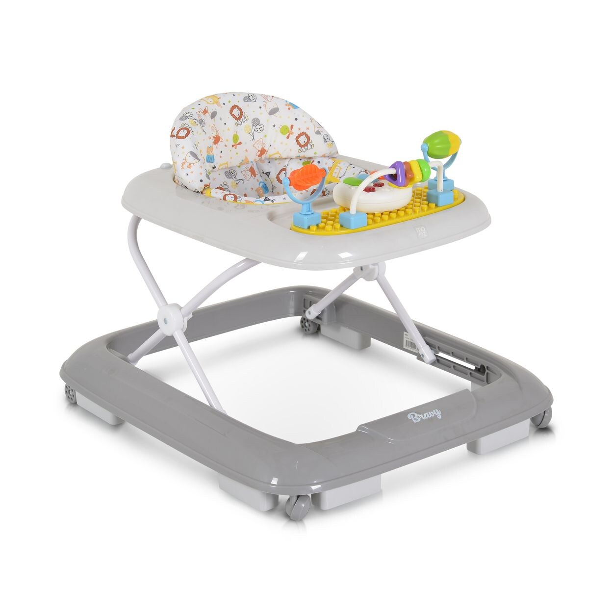 Moni Lauflernhilfe Bravy mit Spielcenter, klappbar, Spielbrett, Musik, Stopper grau