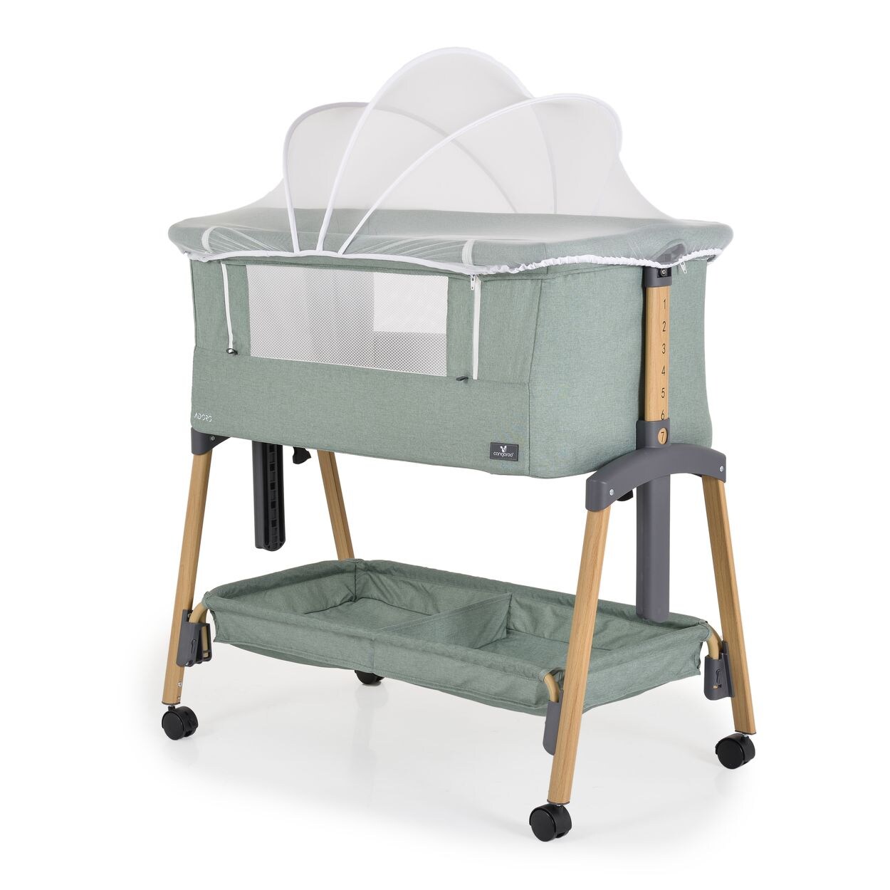 Cangaroo Babybett, Beistellbett Adoro, verstellbar, Matratze, Moskitonetz, Räder grün