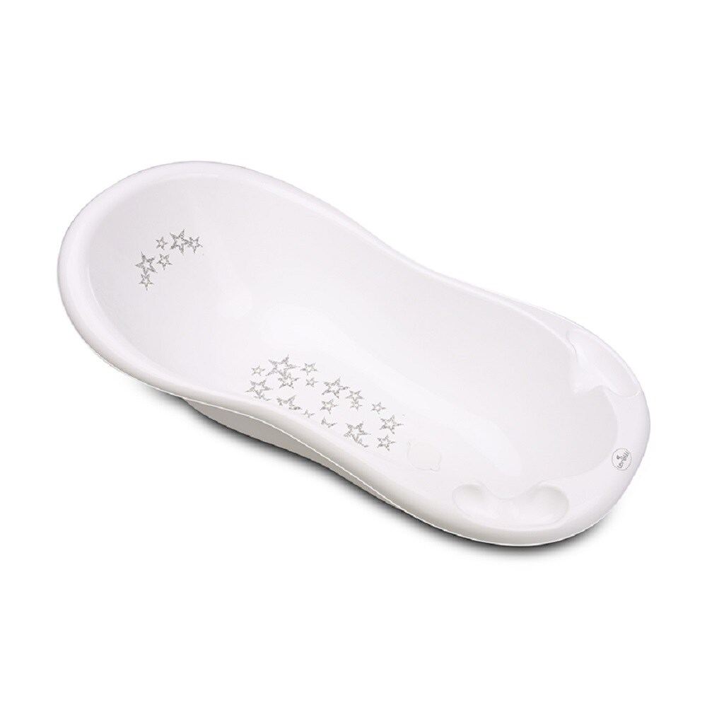 Lorelli Baby Badewanne 100 cm mit Anti-Rutsch-Matte, Wasserablauf, Ablagef&auml;cher wei&szlig; Sterne - Bild 1